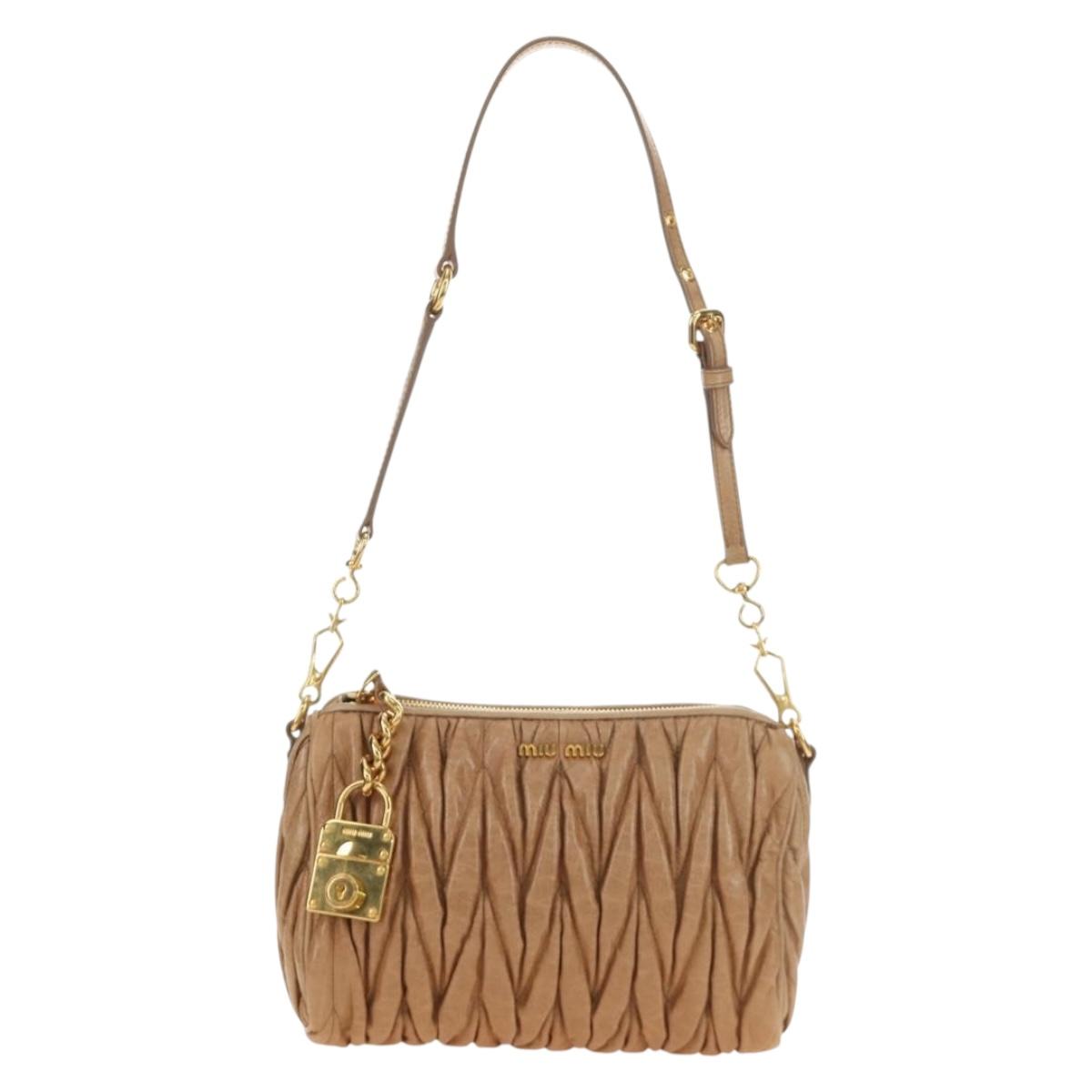 Miu Miu Matelasse Shoulder Bag Leather Beige Gold Auth 188751M