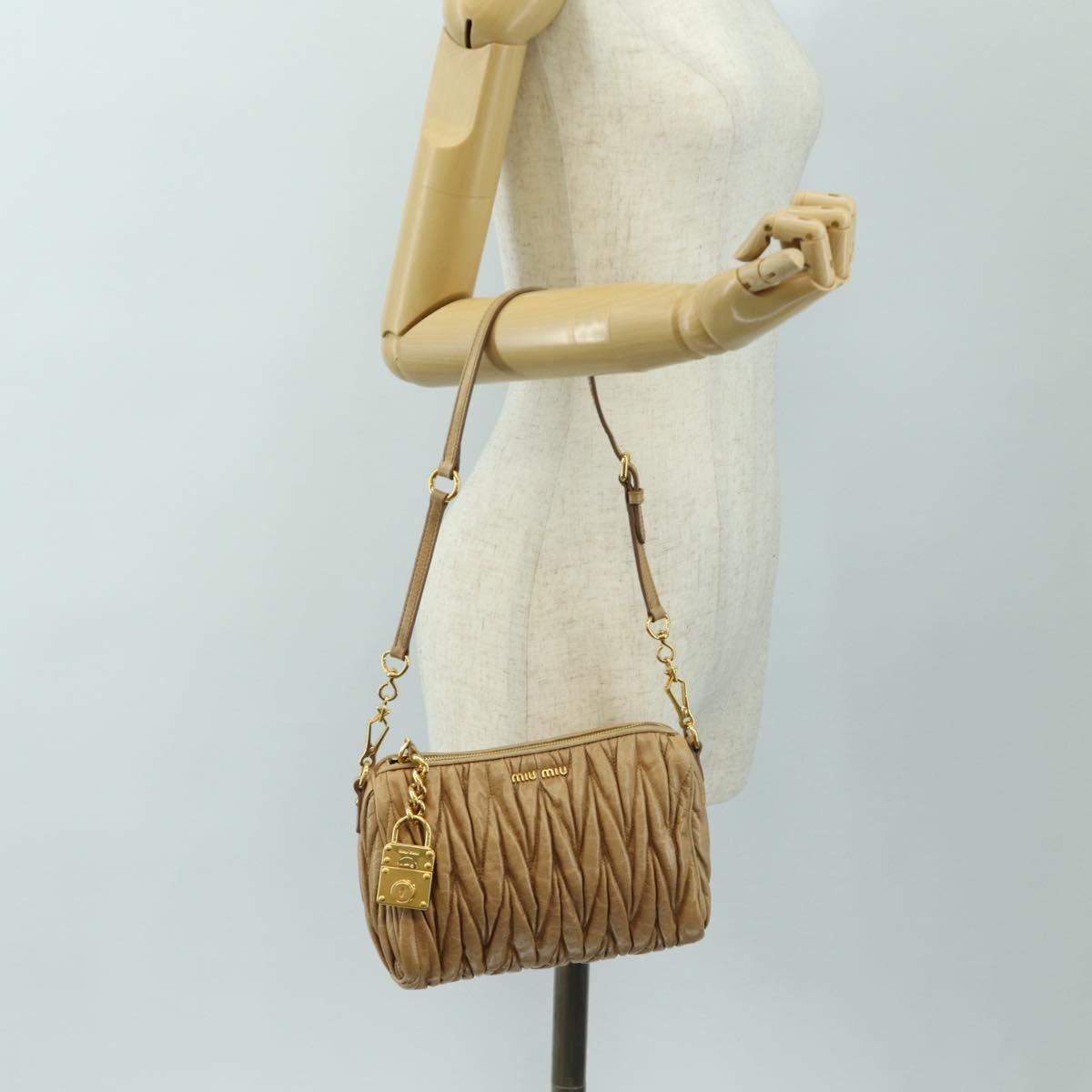 Miu Miu Matelasse Shoulder Bag Leather Beige Gold Auth 188751M