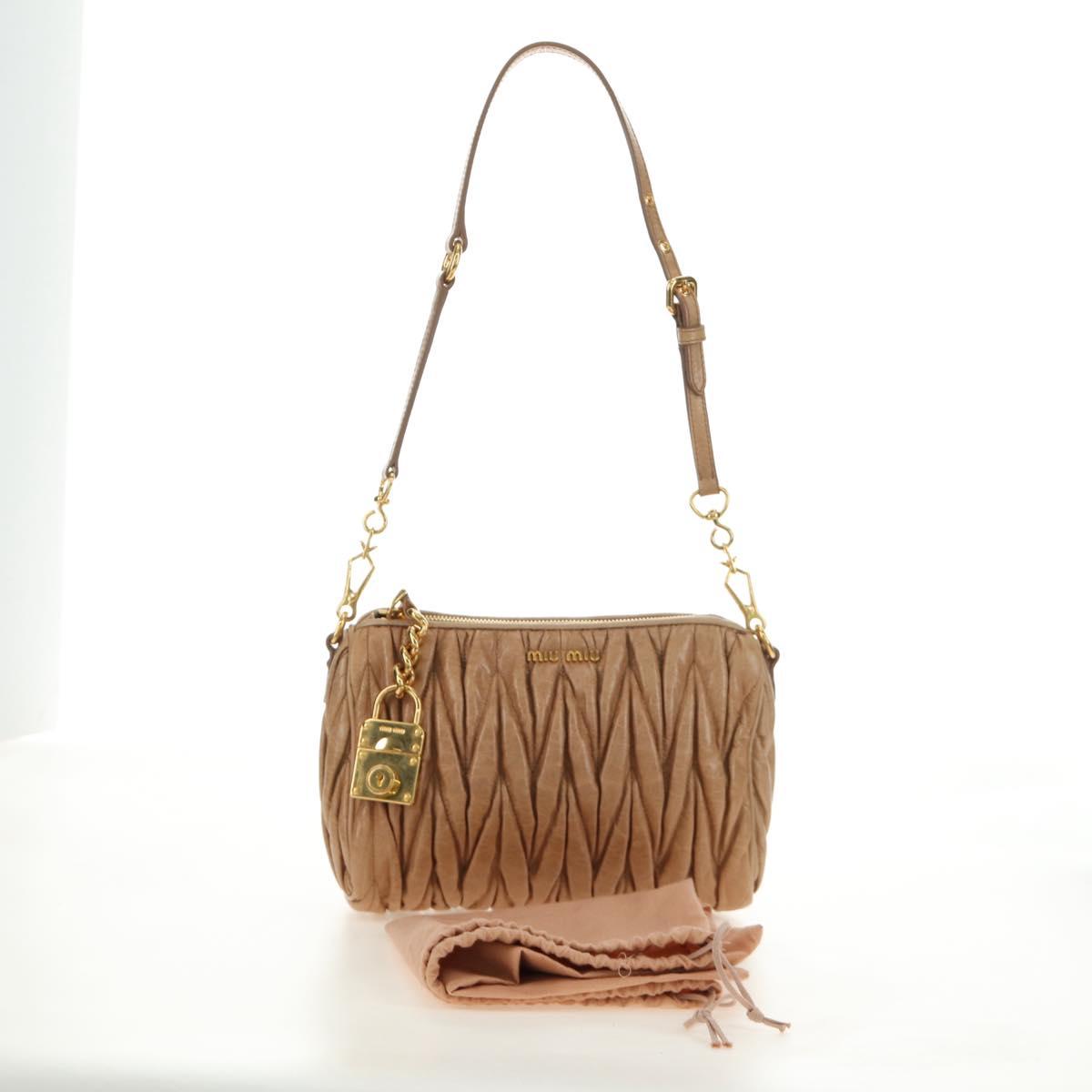 Miu Miu Matelasse Shoulder Bag Leather Beige Gold Auth 188751M