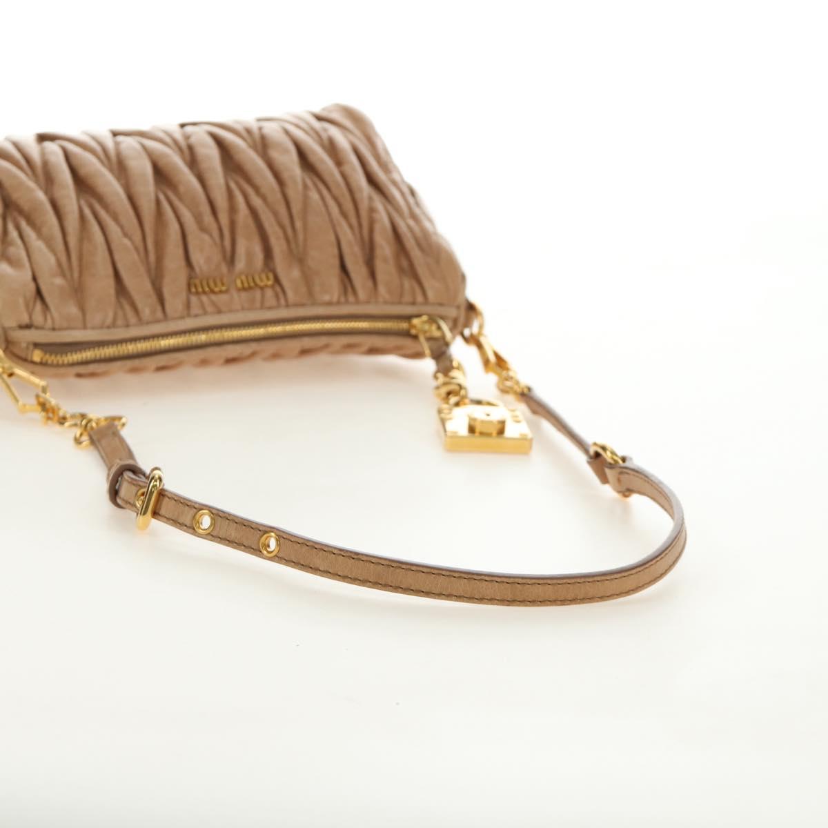 Miu Miu Matelasse Shoulder Bag Leather Beige Gold Auth 188751M