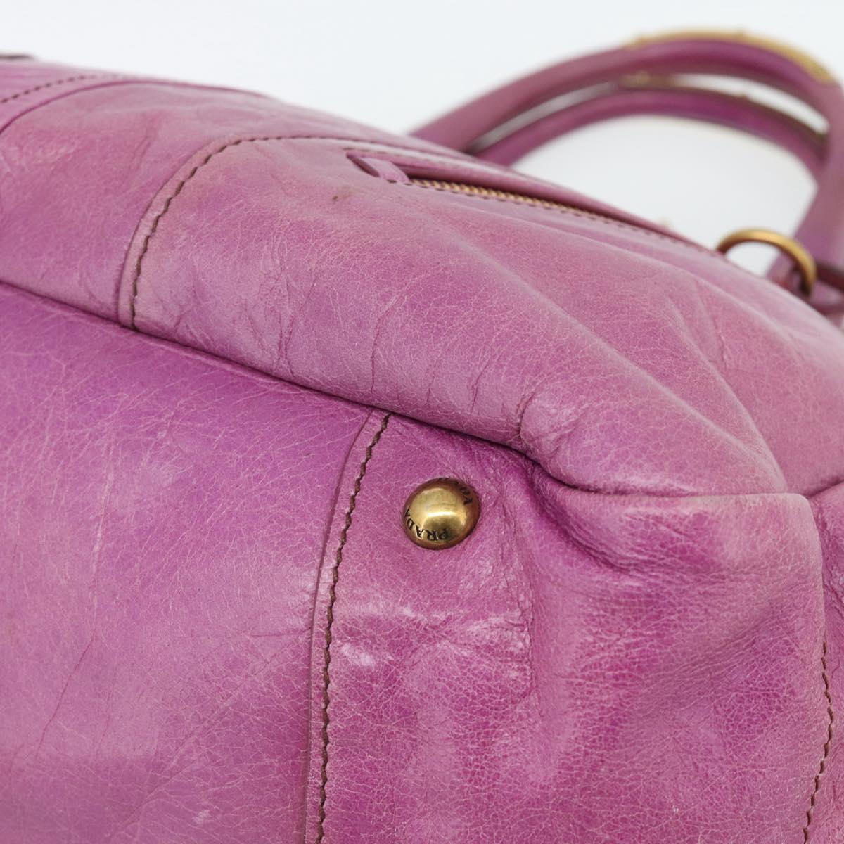 PRADA Hand Bag Leather Purple Gold Auth 188753M