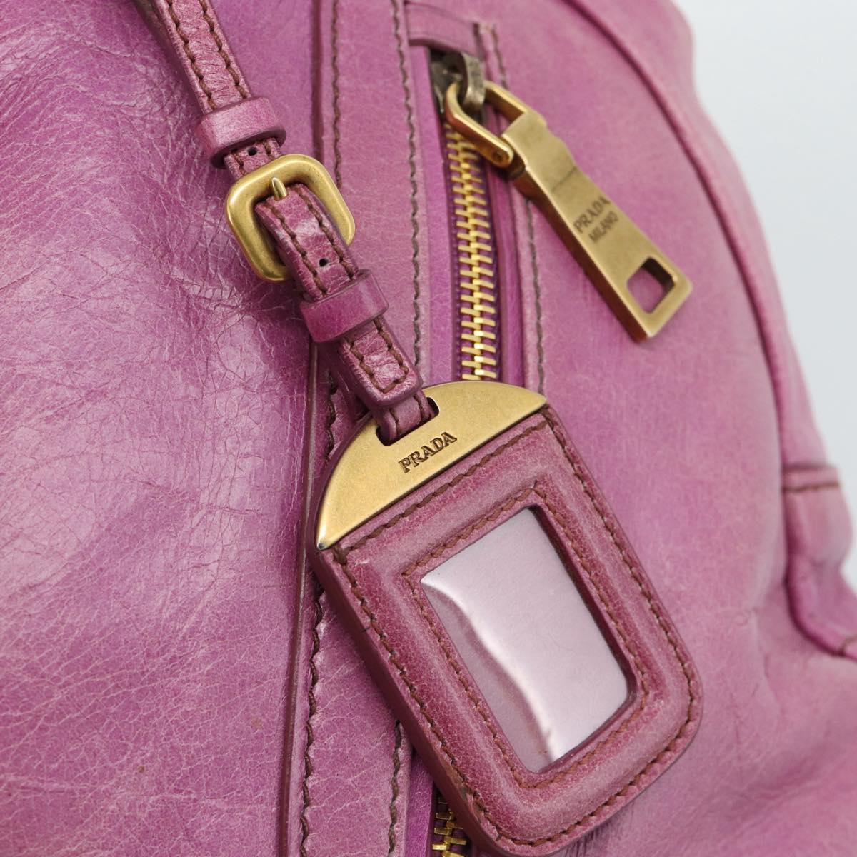 PRADA Hand Bag Leather Purple Gold Auth 188753M