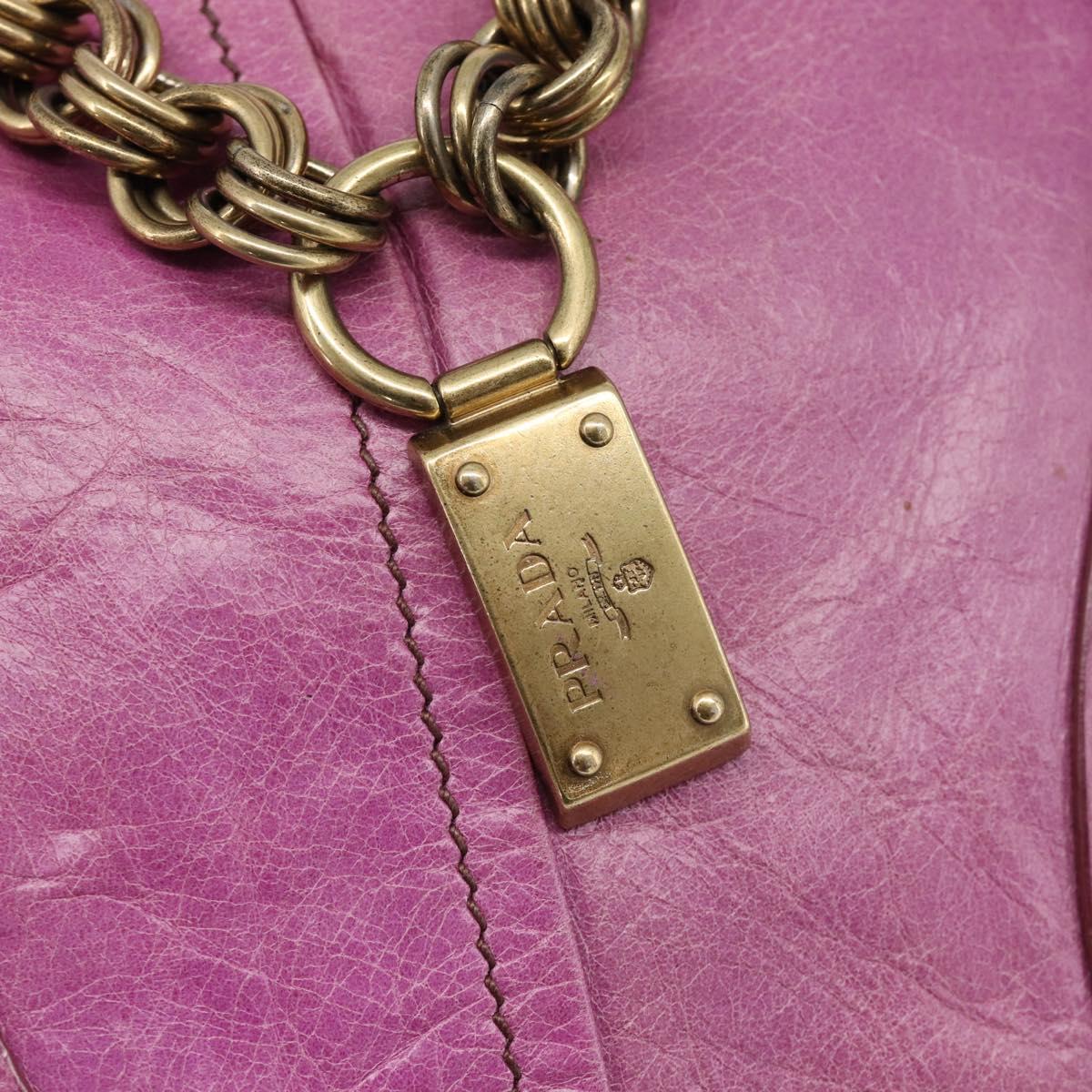 PRADA Hand Bag Leather Purple Gold Auth 188753M