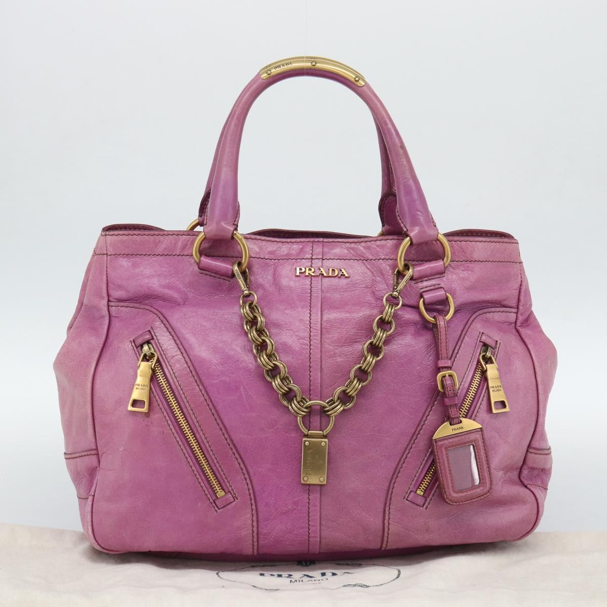 PRADA Hand Bag Leather Purple Gold Auth 188753M