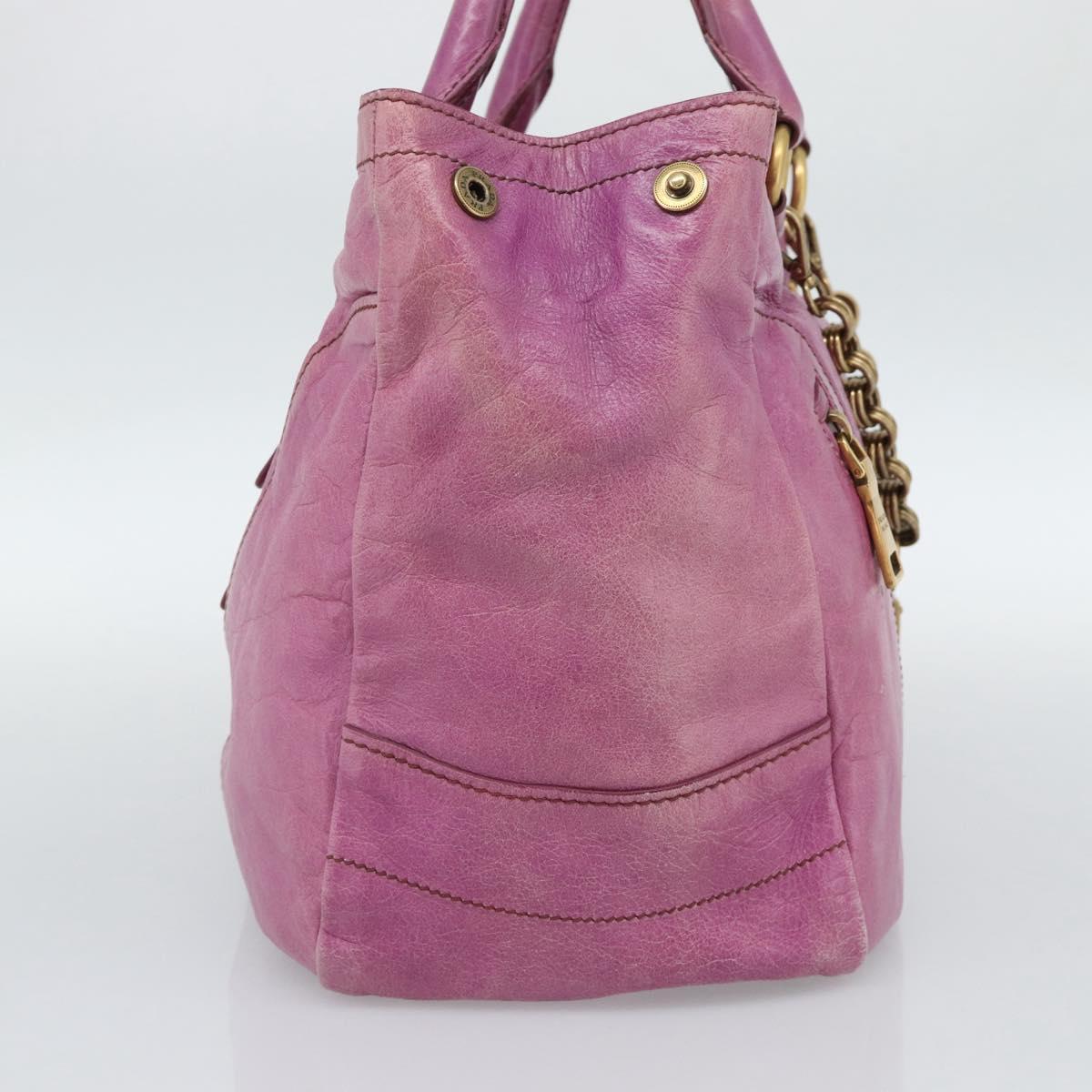 PRADA Hand Bag Leather Purple Gold Auth 188753M