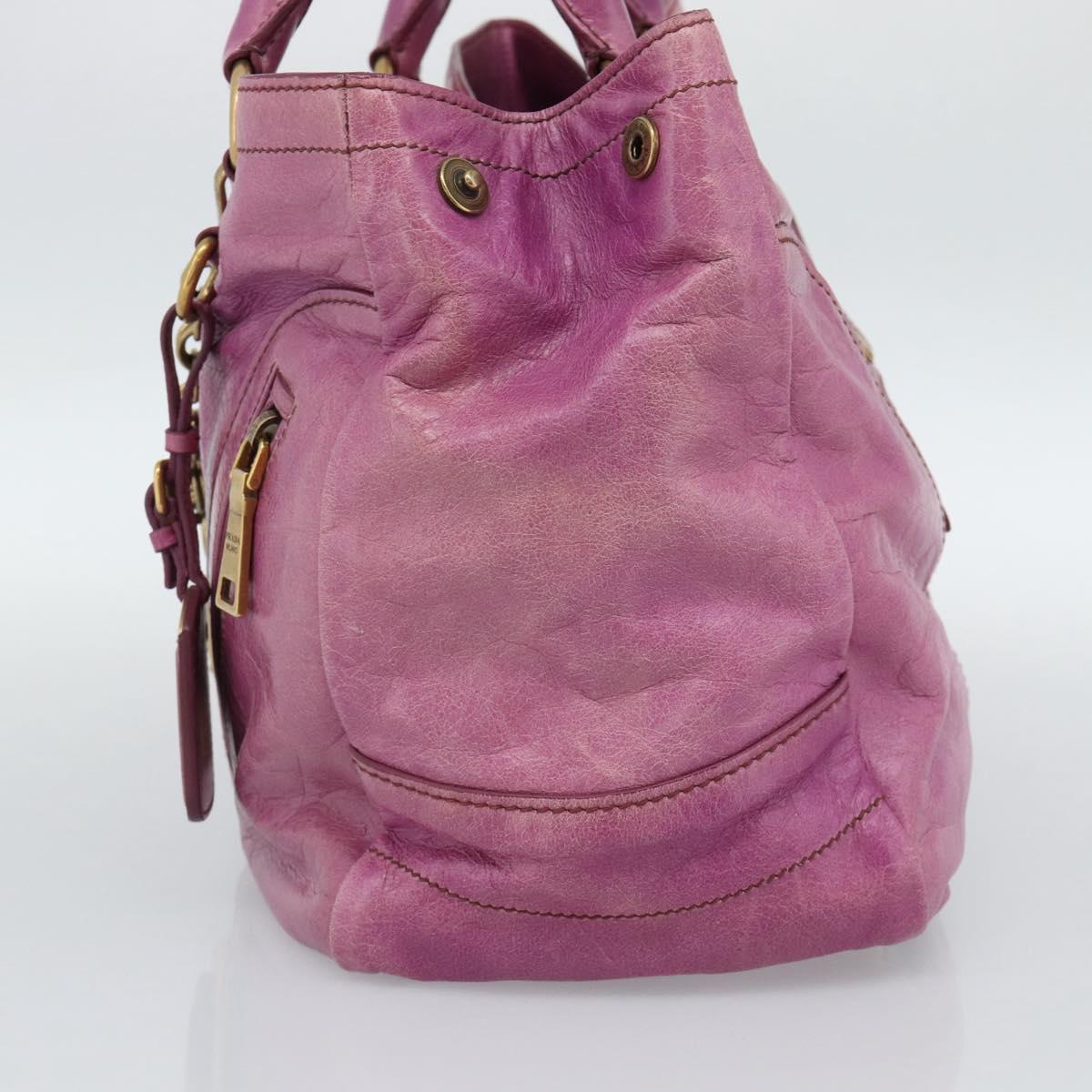 PRADA Hand Bag Leather Purple Gold Auth 188753M