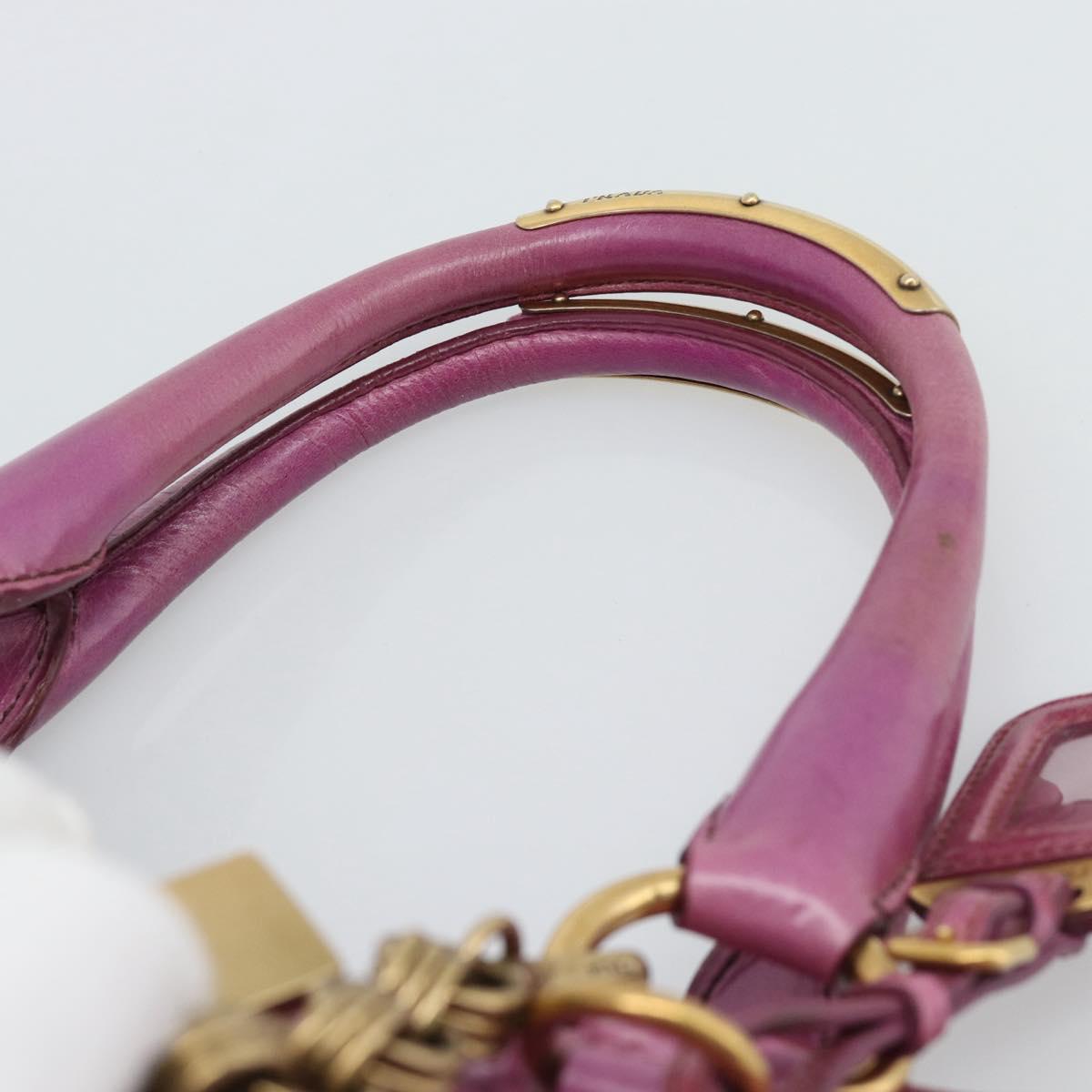 PRADA Hand Bag Leather Purple Gold Auth 188753M
