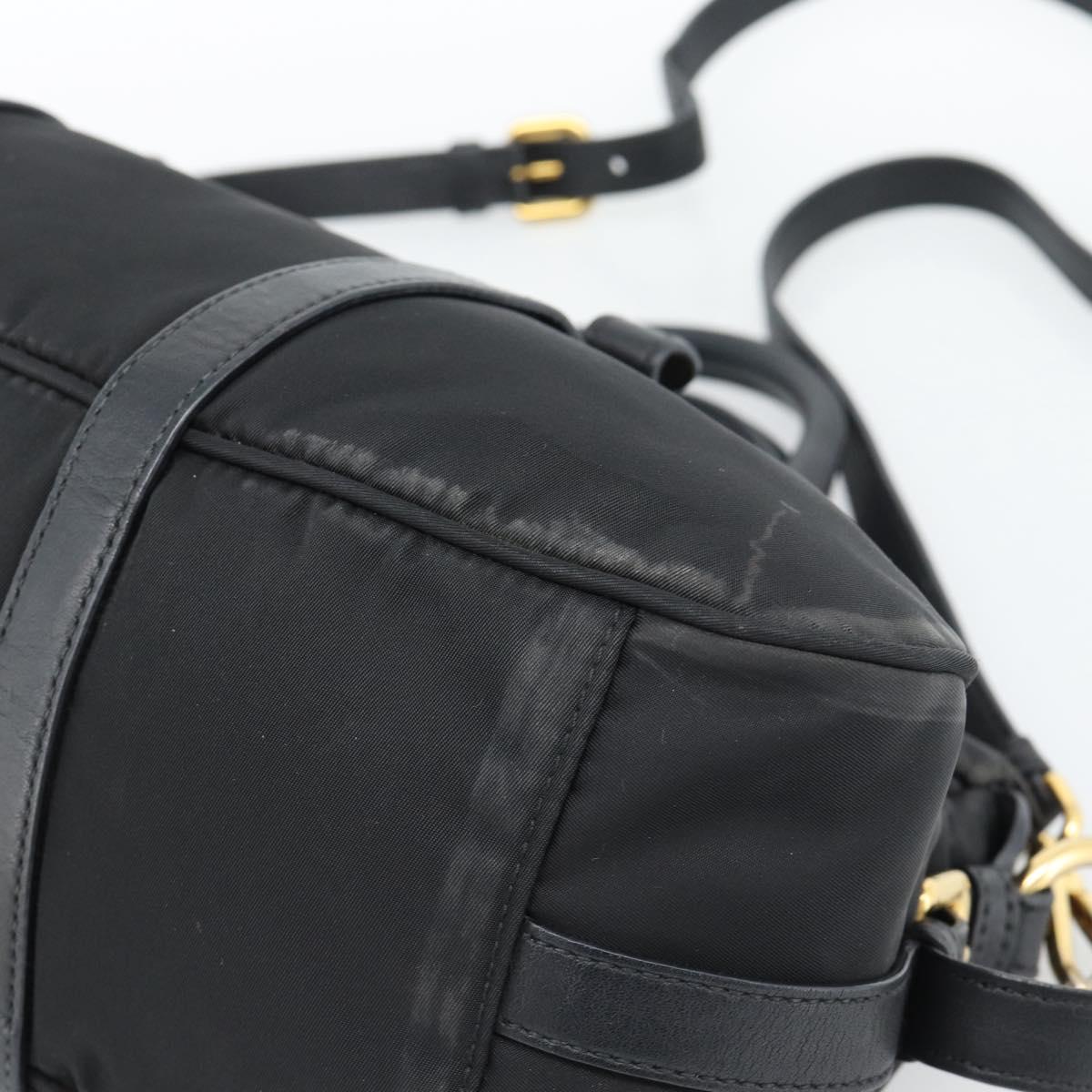PRADA Hand Bag Nylon 2way Black Gold Auth 188755A