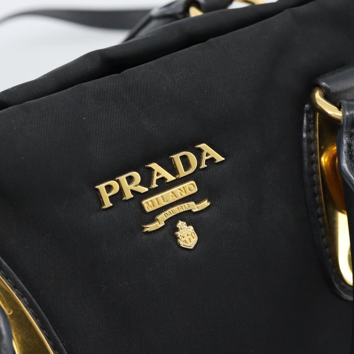 PRADA Hand Bag Nylon 2way Black Gold Auth 188755A