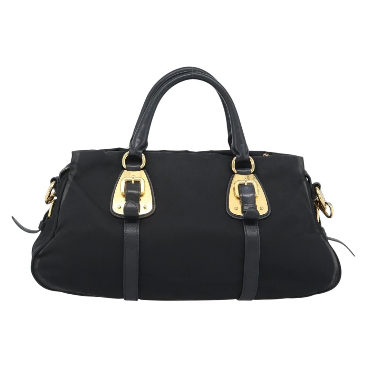 PRADA Hand Bag Nylon 2way Black Gold Auth 188755A