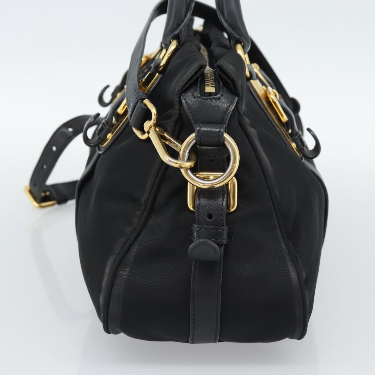 PRADA Hand Bag Nylon 2way Black Gold Auth 188755A