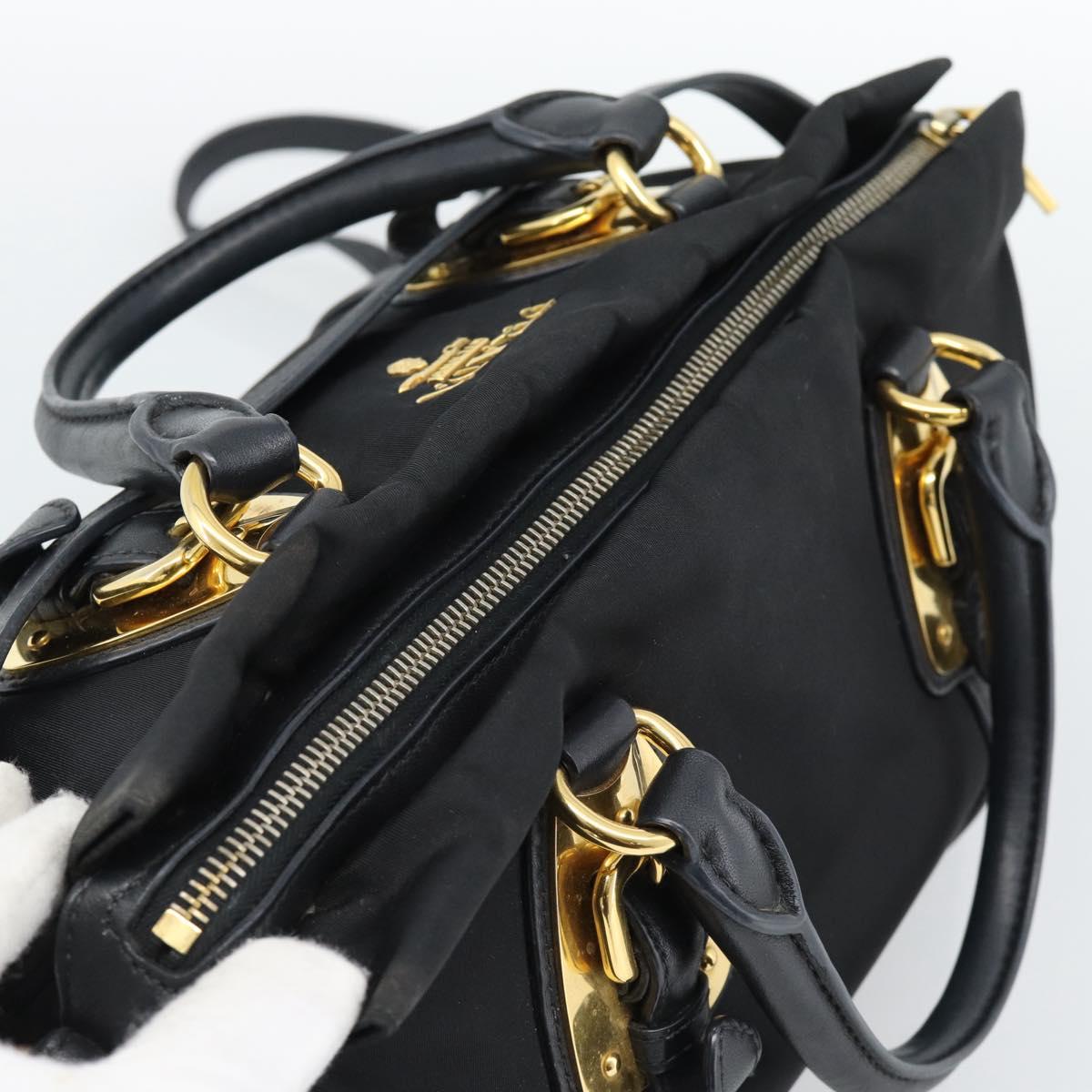 PRADA Hand Bag Nylon 2way Black Gold Auth 188755A