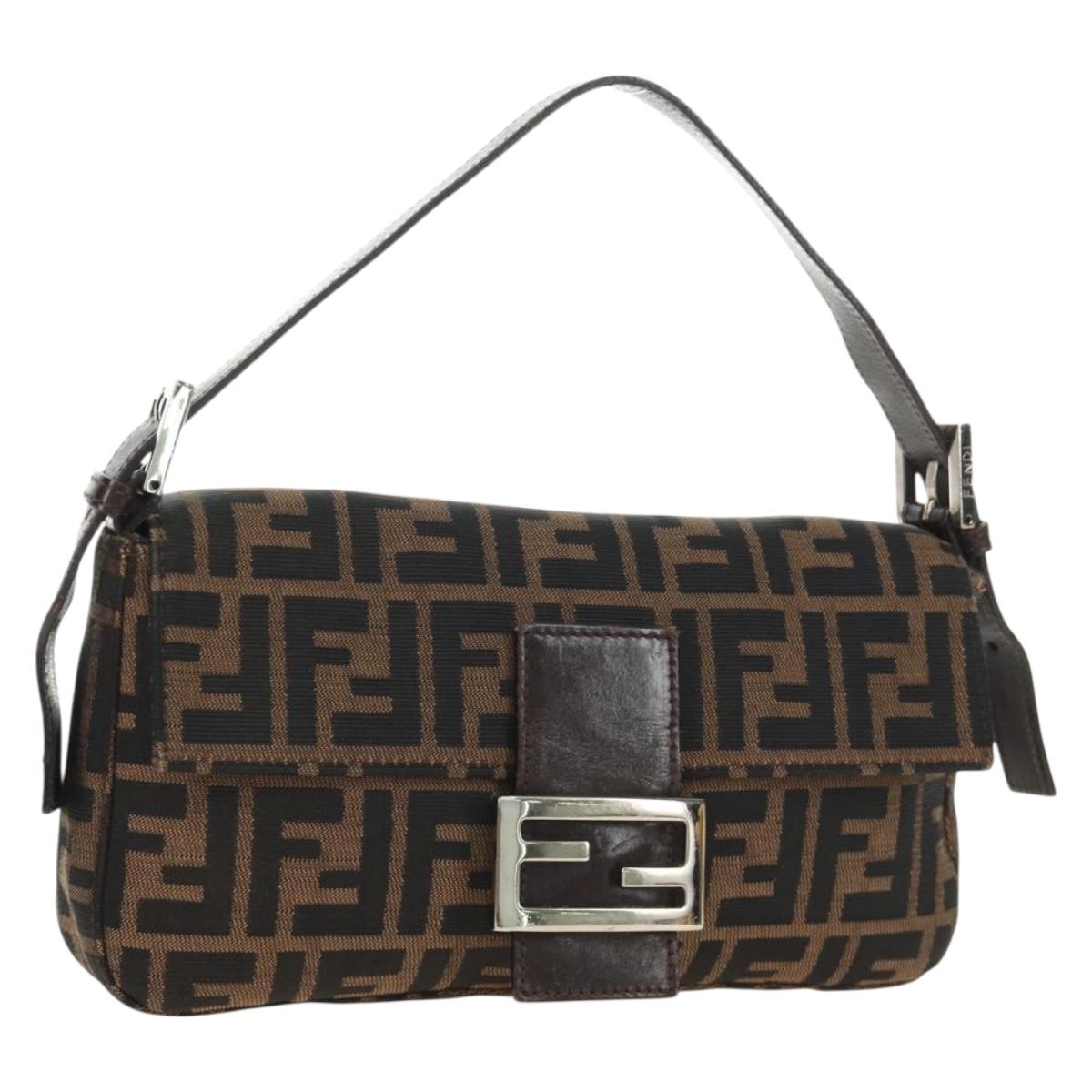 FENDI Zucca Canvas Mamma Baguette Shoulder Bag Black Brown Auth 188756SAM