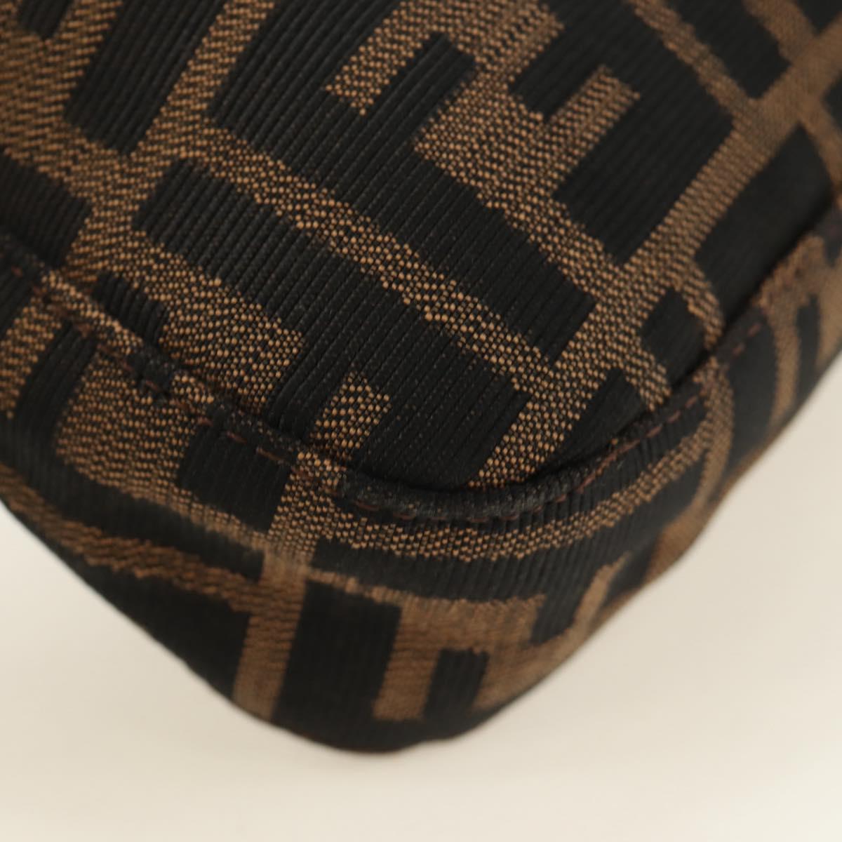 FENDI Zucca Canvas Mamma Baguette Shoulder Bag Black Brown Auth 188756SAM