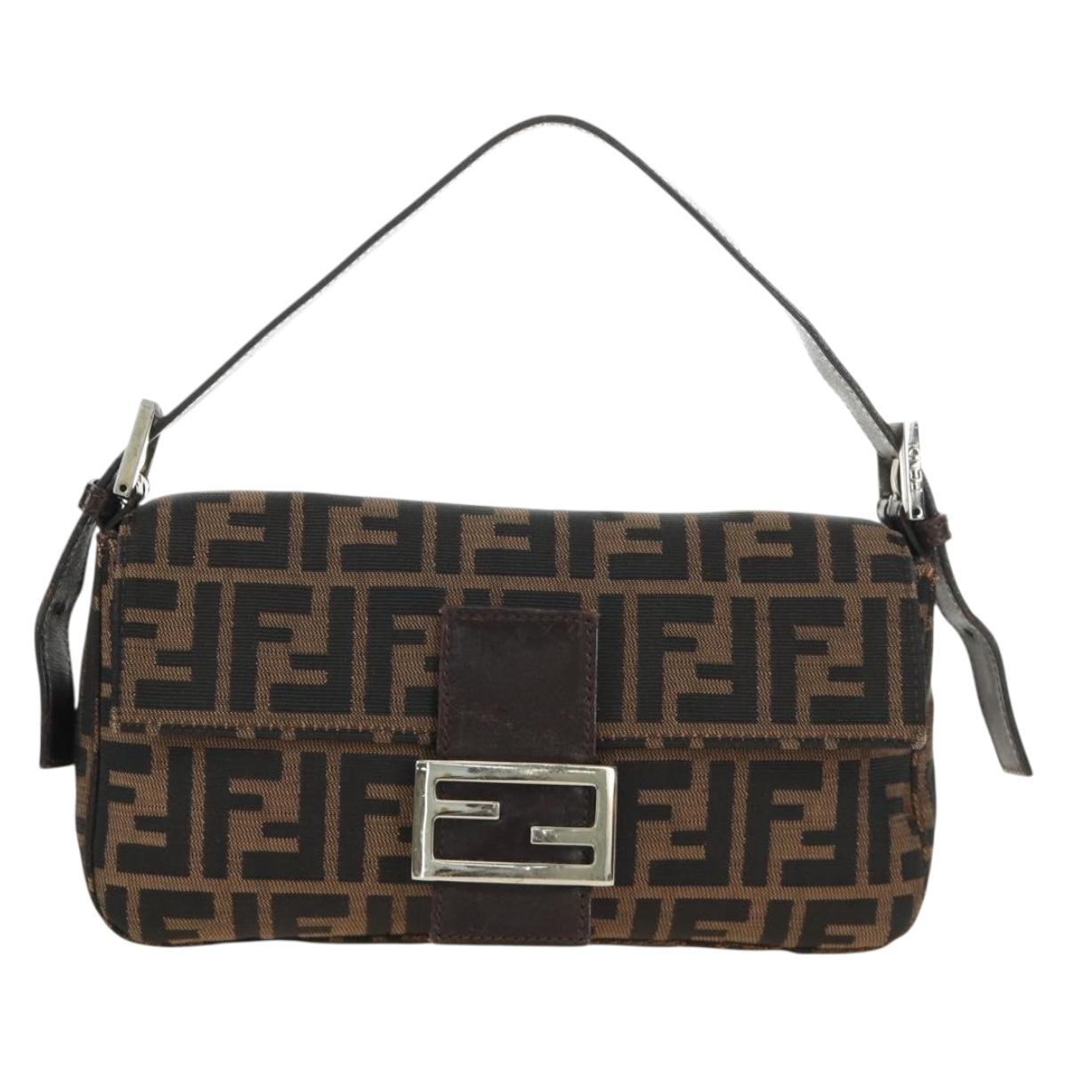 FENDI Zucca Canvas Mamma Baguette Shoulder Bag Black Brown Auth 188756SAM