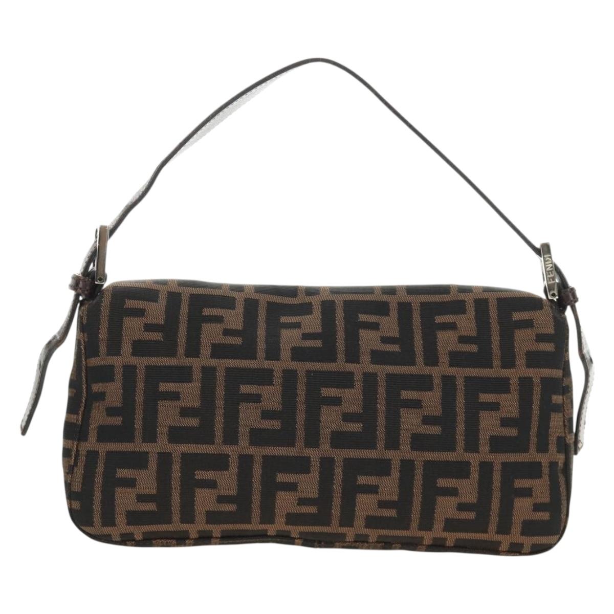 FENDI Zucca Canvas Mamma Baguette Shoulder Bag Black Brown Auth 188756SAM