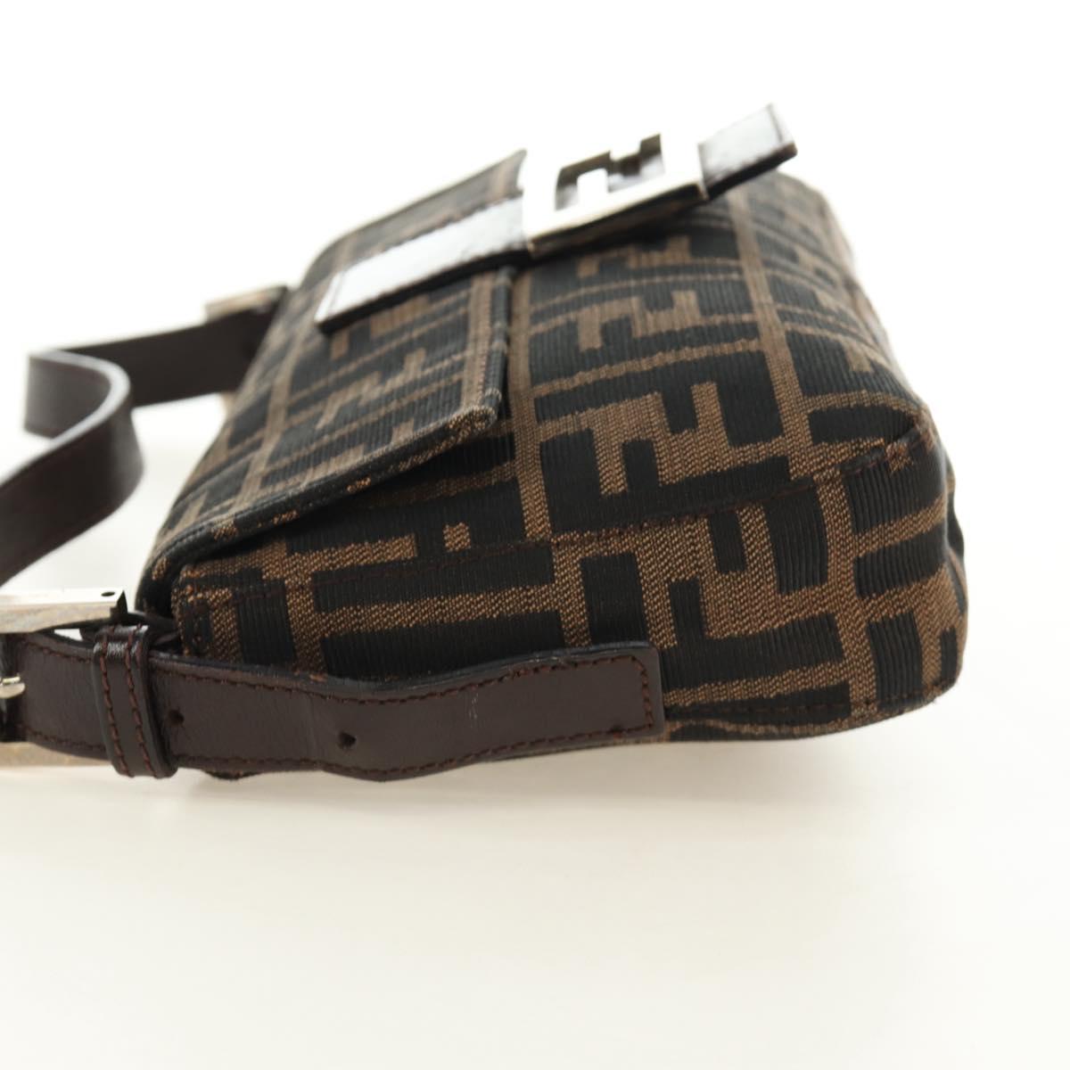 FENDI Zucca Canvas Mamma Baguette Shoulder Bag Black Brown Auth 188756SAM