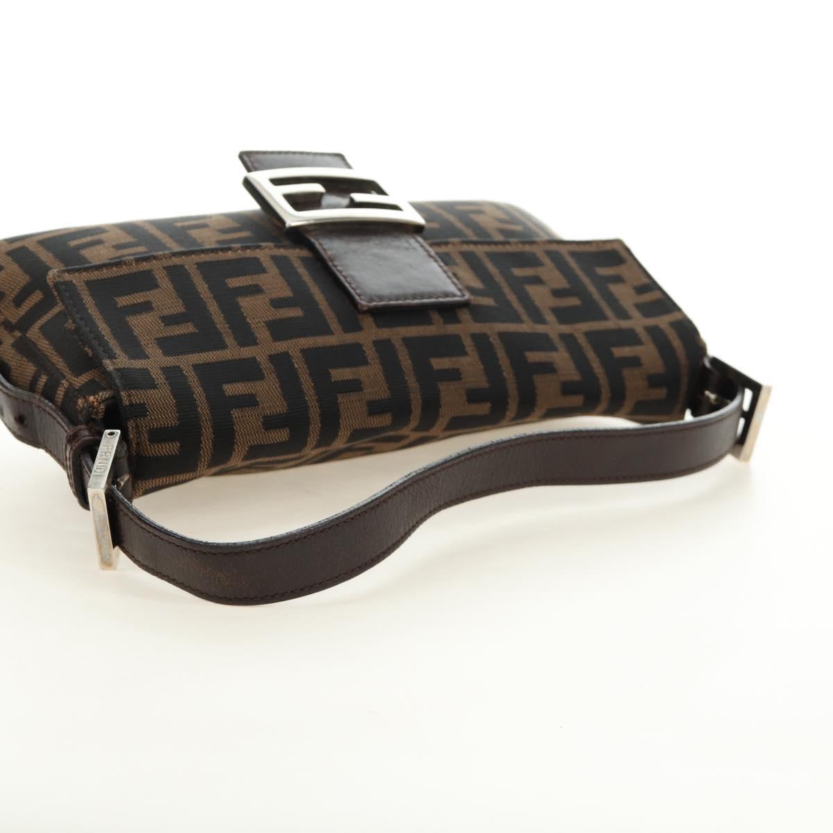 FENDI Zucca Canvas Mamma Baguette Shoulder Bag Black Brown Auth 188756SAM