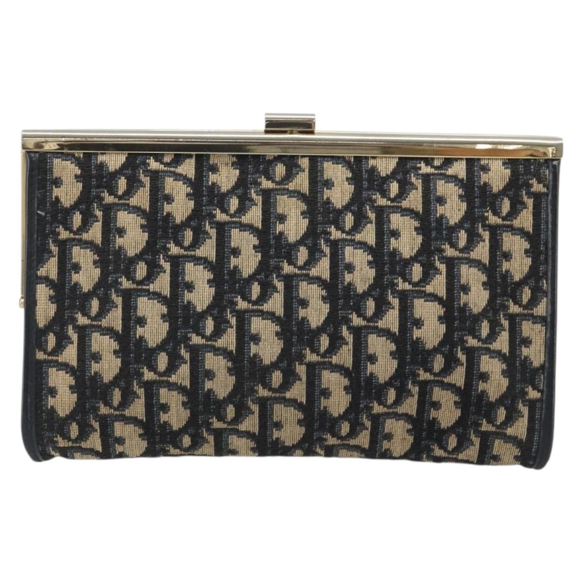 Christian Dior Trotter Canvas Clutch Bag Navy Gold Auth 188759