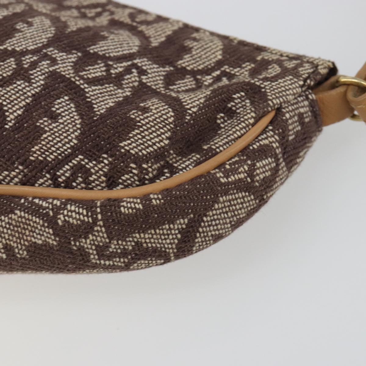 Christian Dior Trotter Canvas Saddle Accessory Pouch Brown Gold Auth 188760V