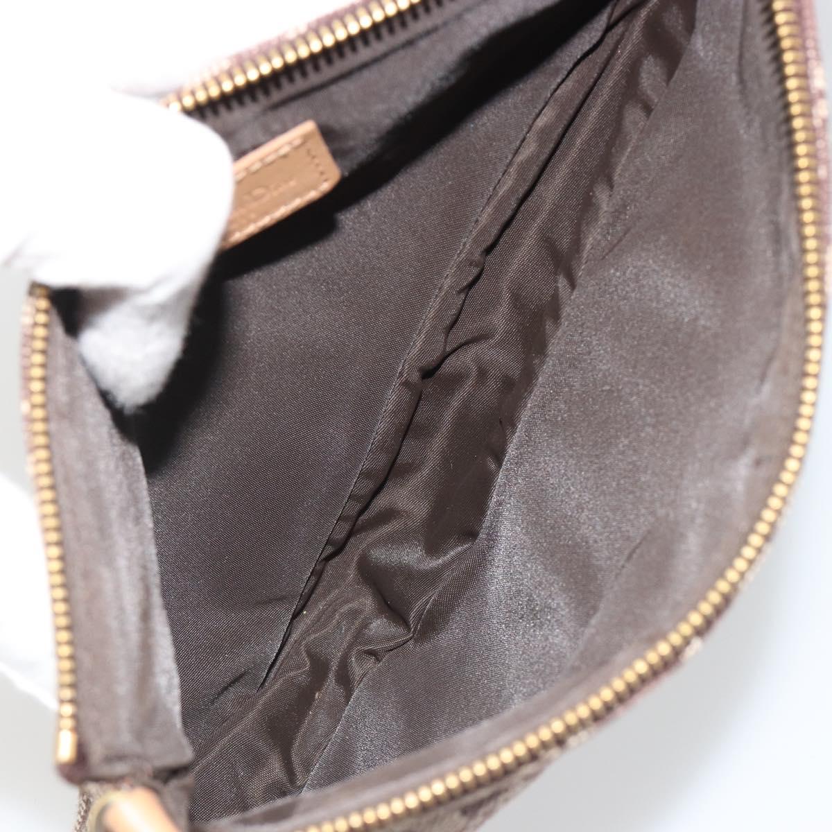 Christian Dior Trotter Canvas Saddle Accessory Pouch Brown Gold Auth 188760V