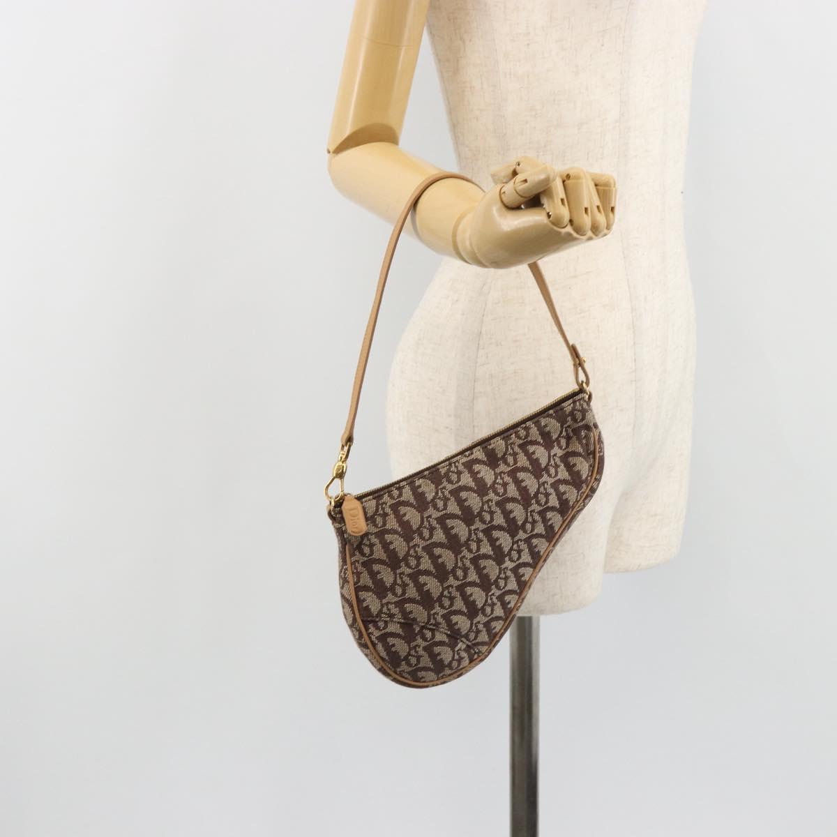 Christian Dior Trotter Canvas Saddle Accessory Pouch Brown Gold Auth 188760V