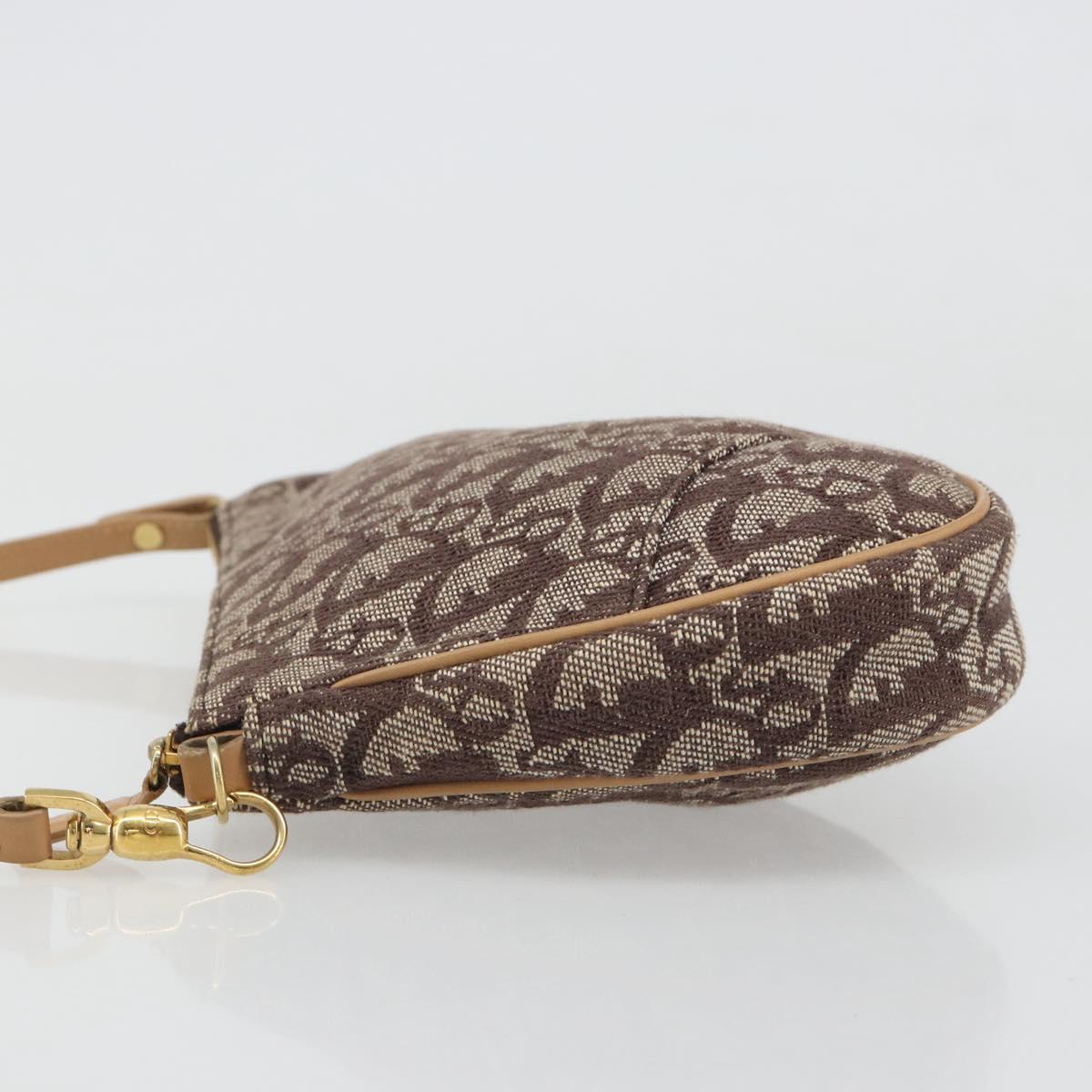 Christian Dior Trotter Canvas Saddle Accessory Pouch Brown Gold Auth 188760V