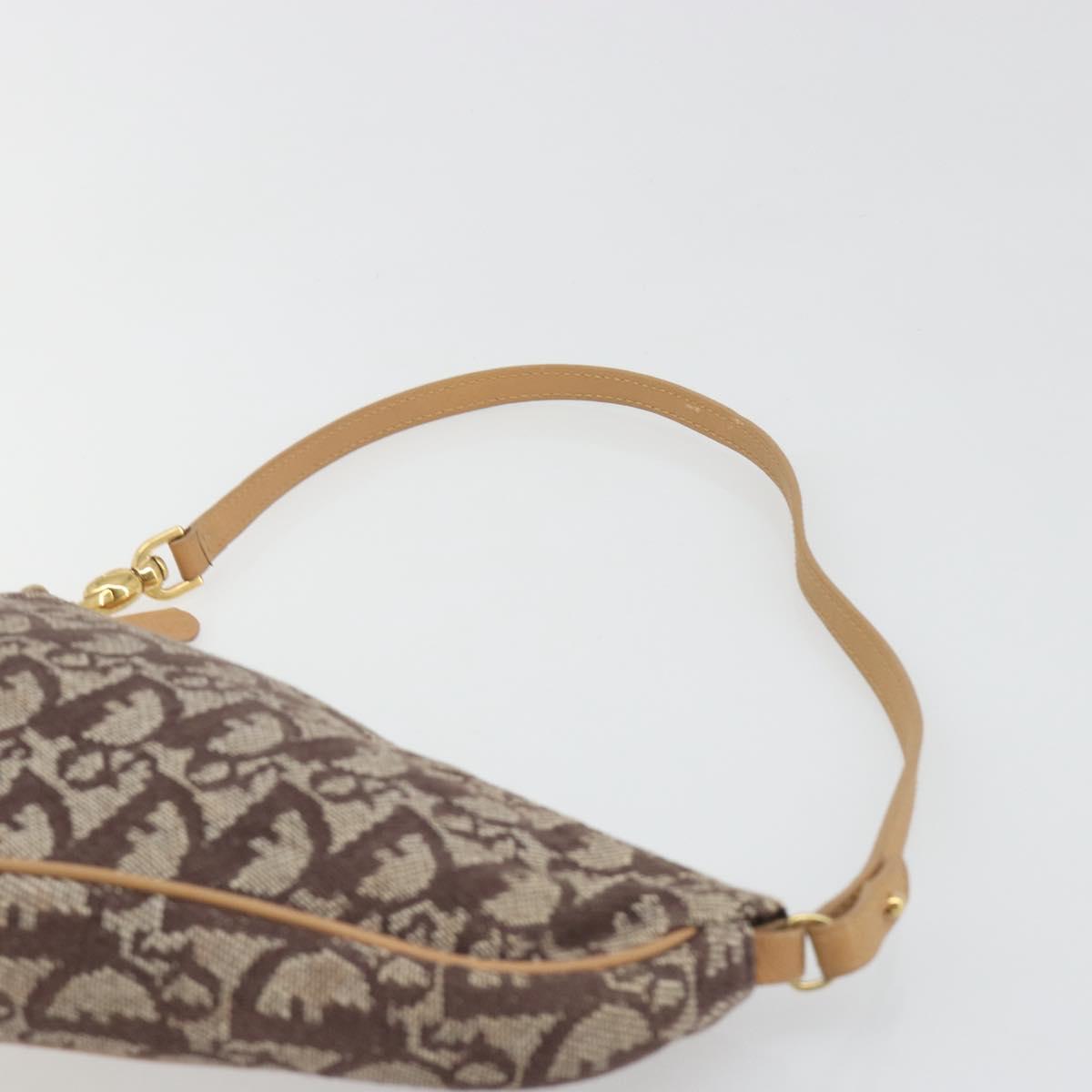 Christian Dior Trotter Canvas Saddle Accessory Pouch Brown Gold Auth 188760V