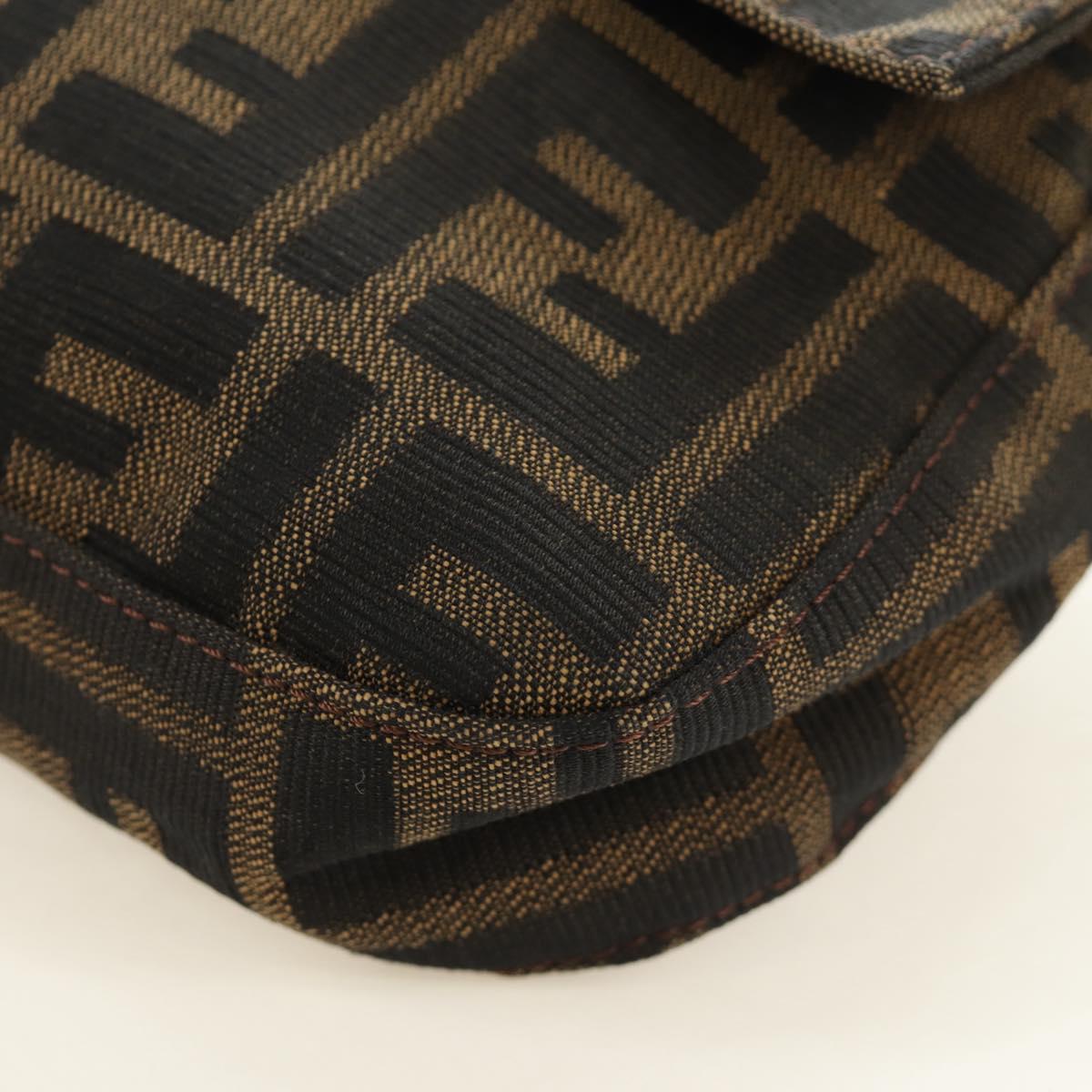 FENDI Zucca Canvas Mamma Baguette Shoulder Bag Black Brown Auth 188763SAM