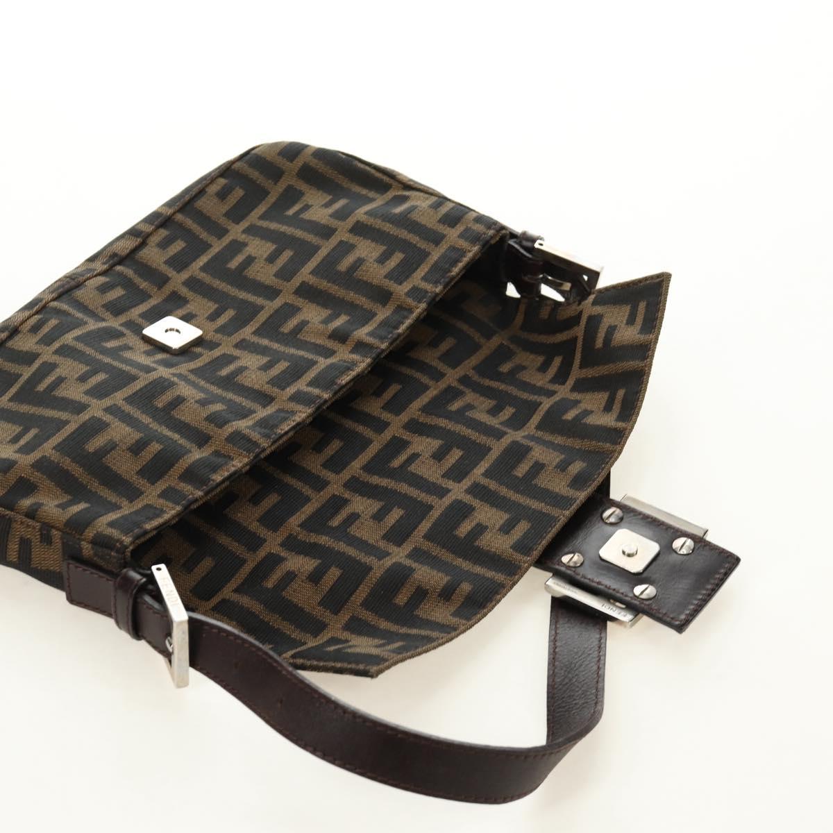 FENDI Zucca Canvas Mamma Baguette Shoulder Bag Black Brown Auth 188763SAM