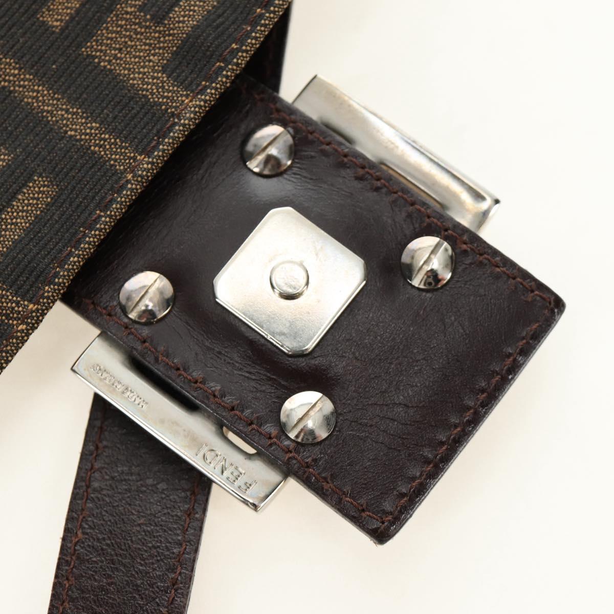 FENDI Zucca Canvas Mamma Baguette Shoulder Bag Black Brown Auth 188763SAM