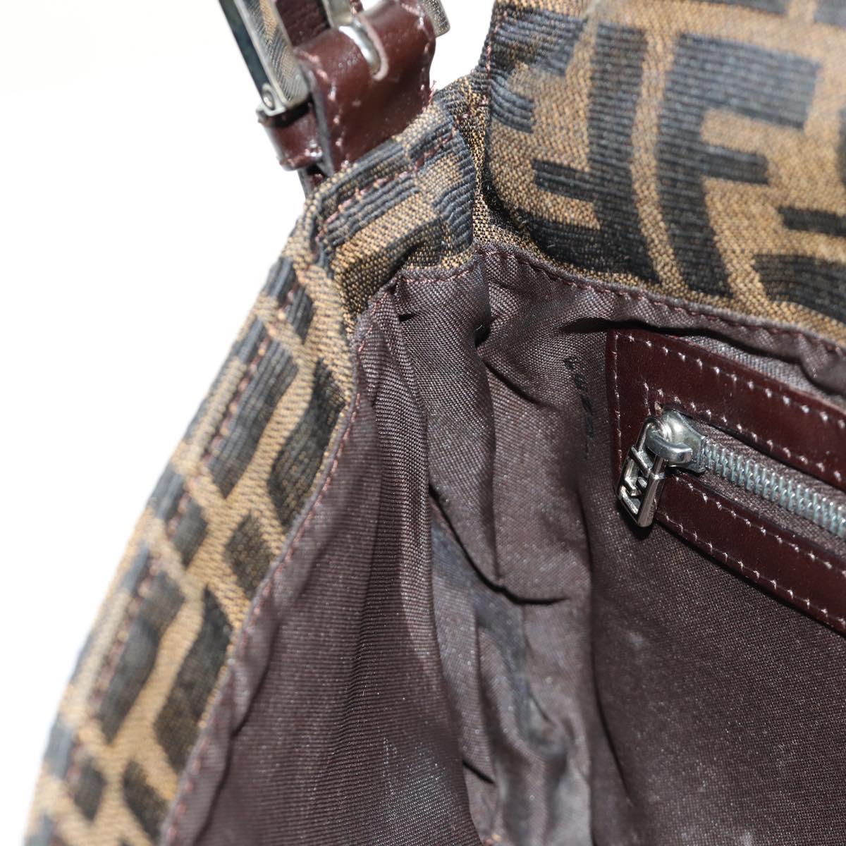 FENDI Zucca Canvas Mamma Baguette Shoulder Bag Black Brown Auth 188763SAM