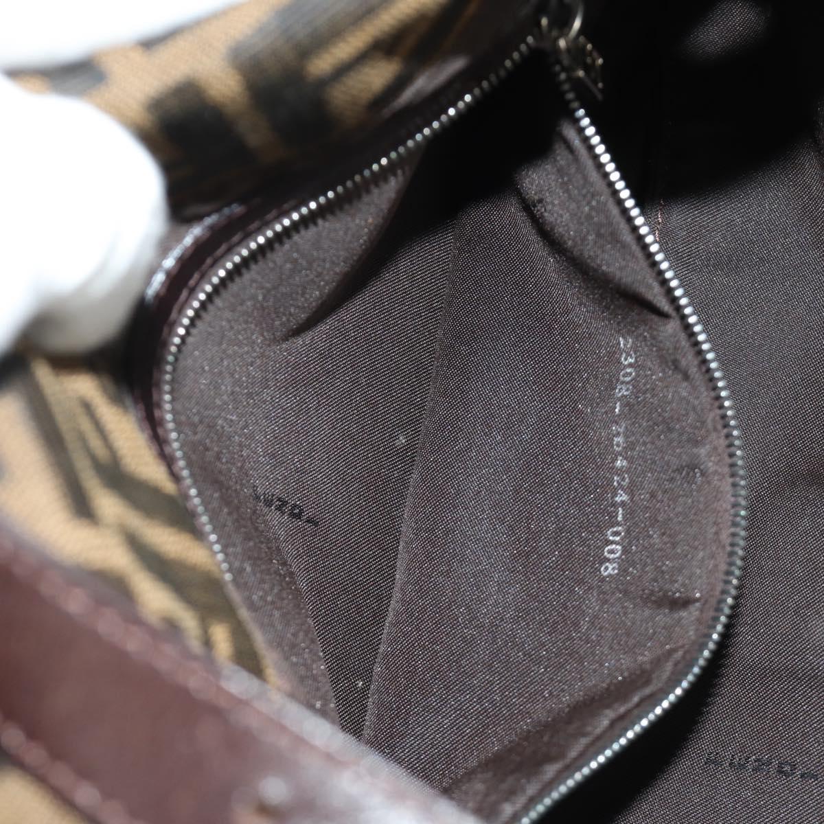 FENDI Zucca Canvas Mamma Baguette Shoulder Bag Black Brown Auth 188763SAM