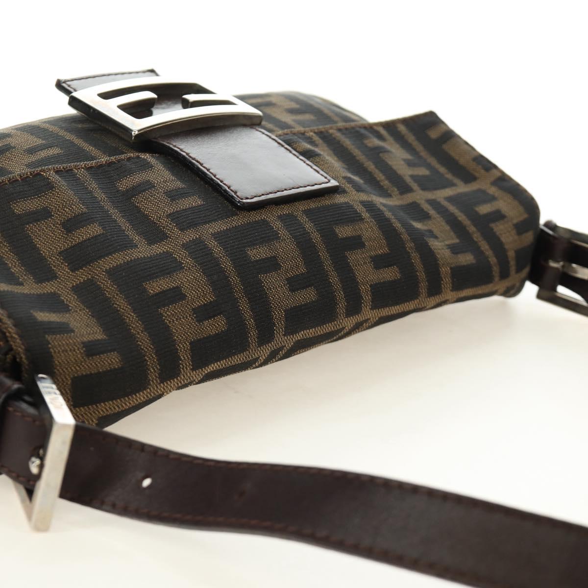 FENDI Zucca Canvas Mamma Baguette Shoulder Bag Black Brown Auth 188763SAM