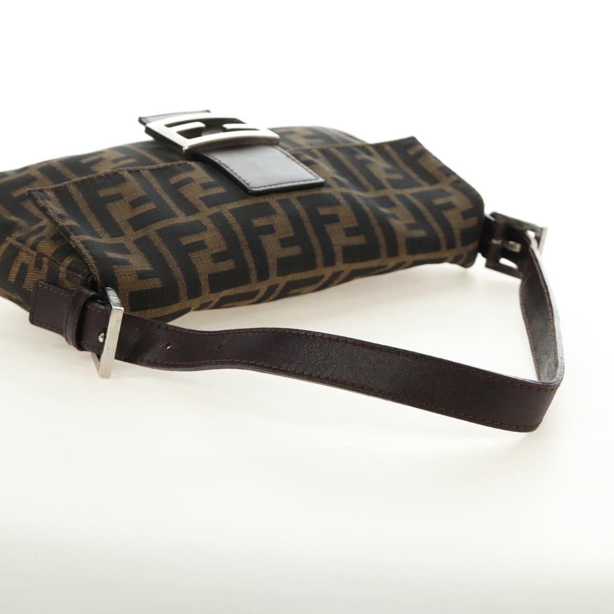 FENDI Zucca Canvas Mamma Baguette Shoulder Bag Black Brown Auth 188763SAM