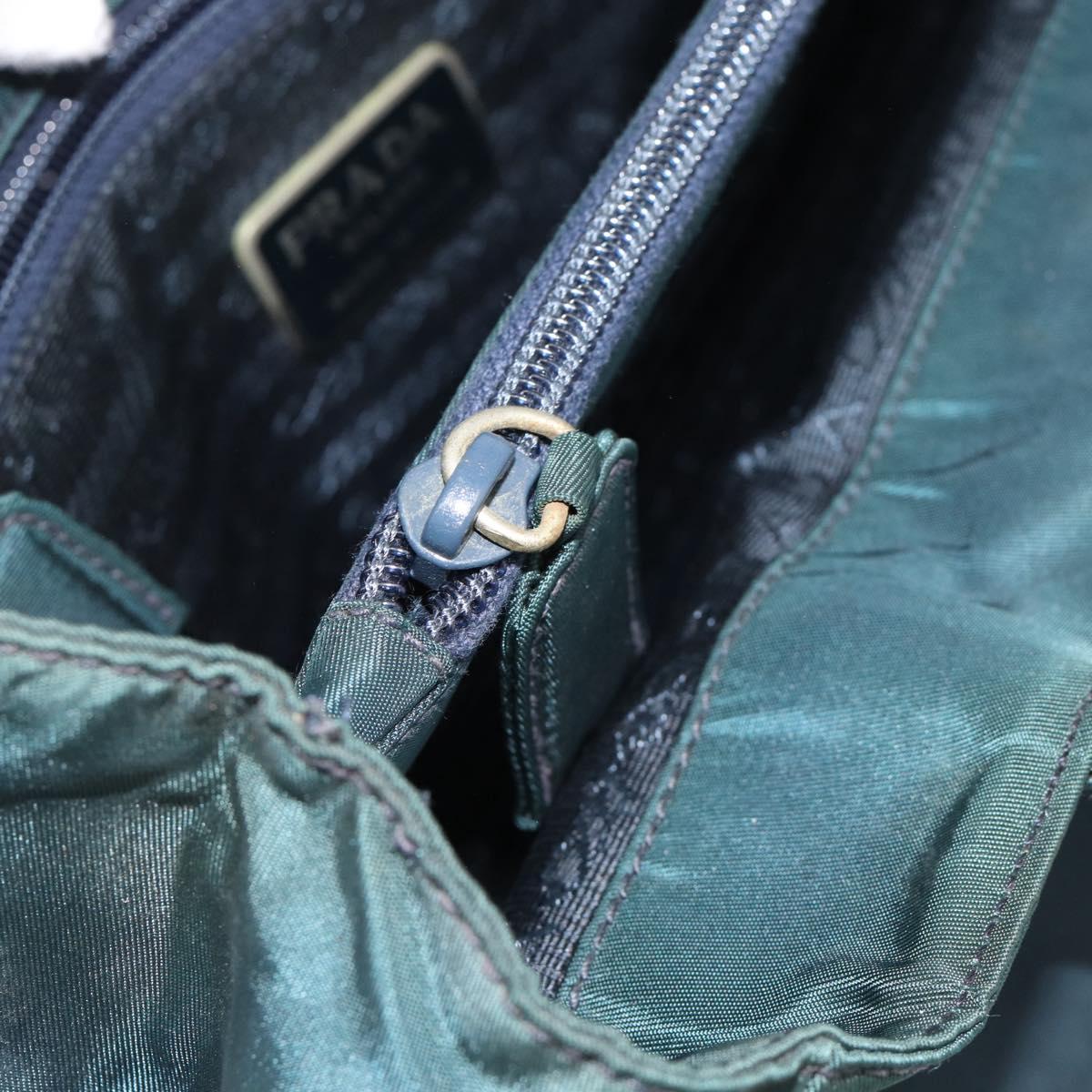 PRADA Hand Bag Nylon Green Silver Auth 188780
