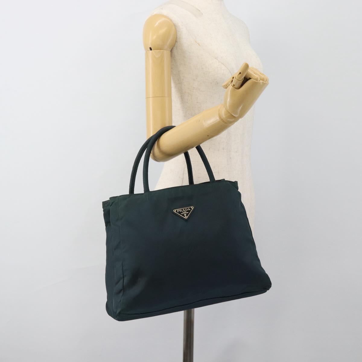 PRADA Hand Bag Nylon Green Silver Auth 188780