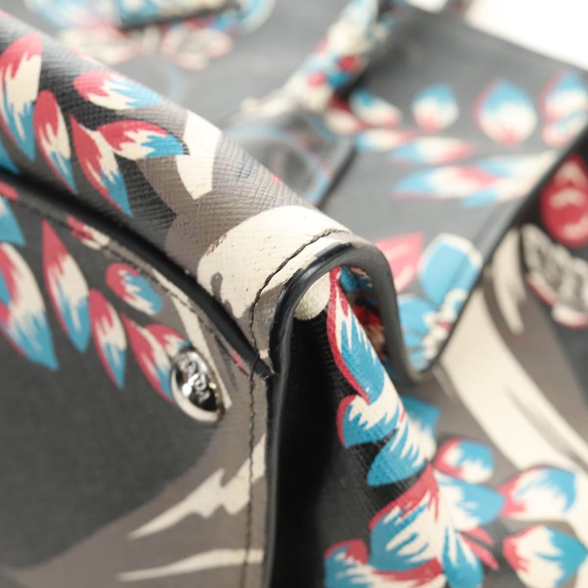 PRADA Hand Bag Safiano Leather 2way Multicolor Silver Auth 188781M