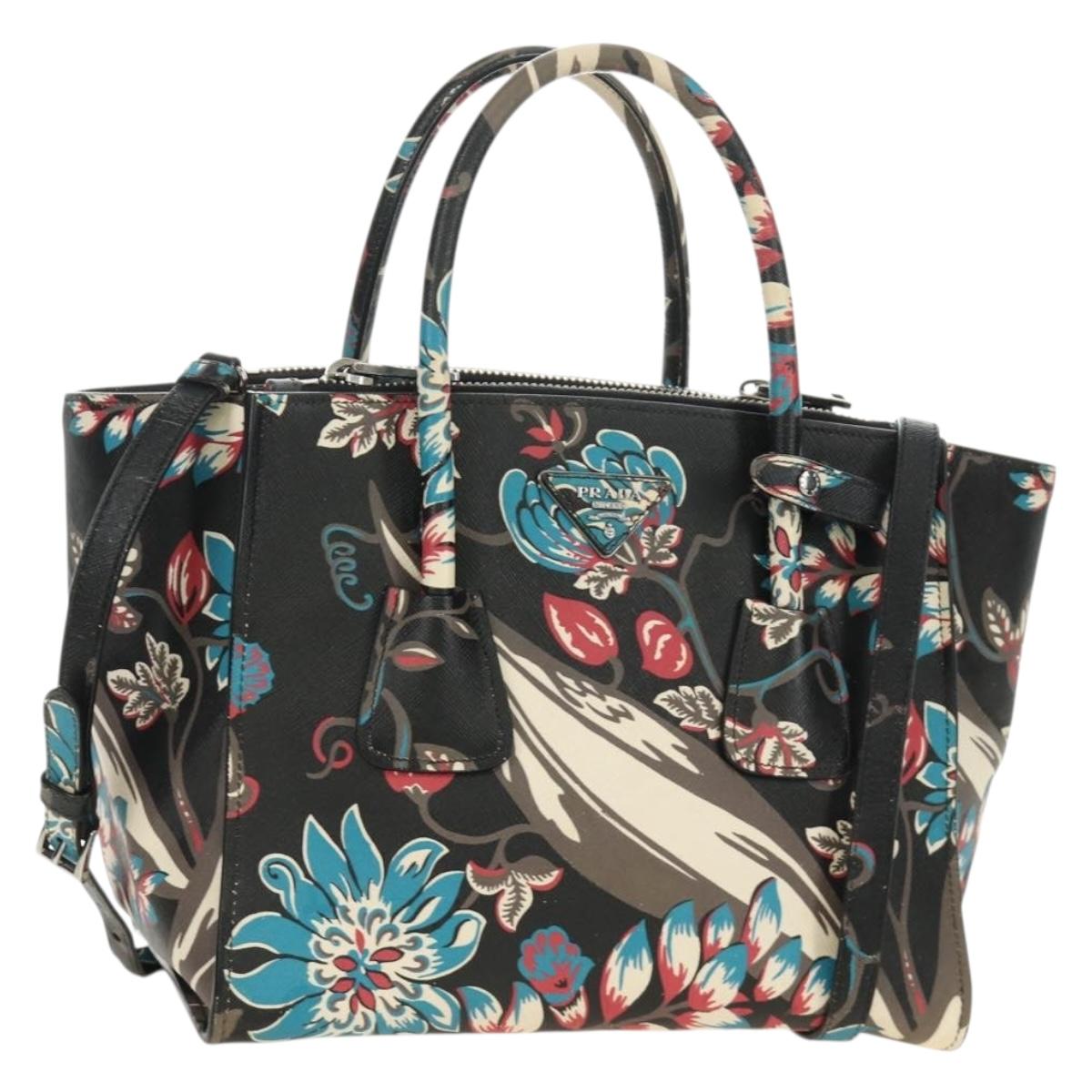 PRADA Hand Bag Safiano Leather 2way Multicolor Silver Auth 188781M