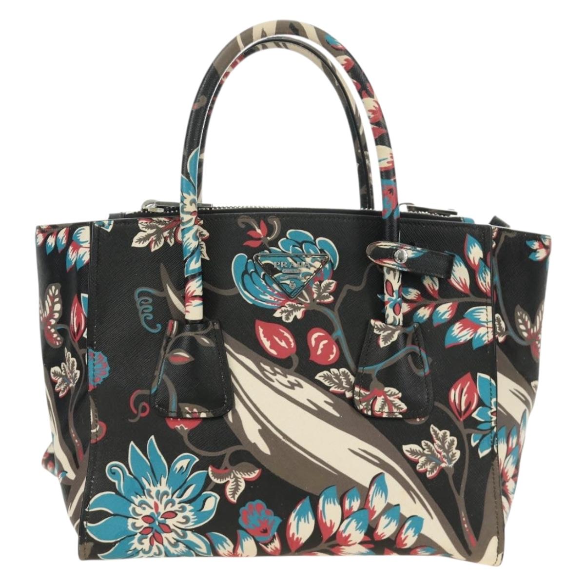 PRADA Hand Bag Safiano Leather 2way Multicolor Silver Auth 188781M
