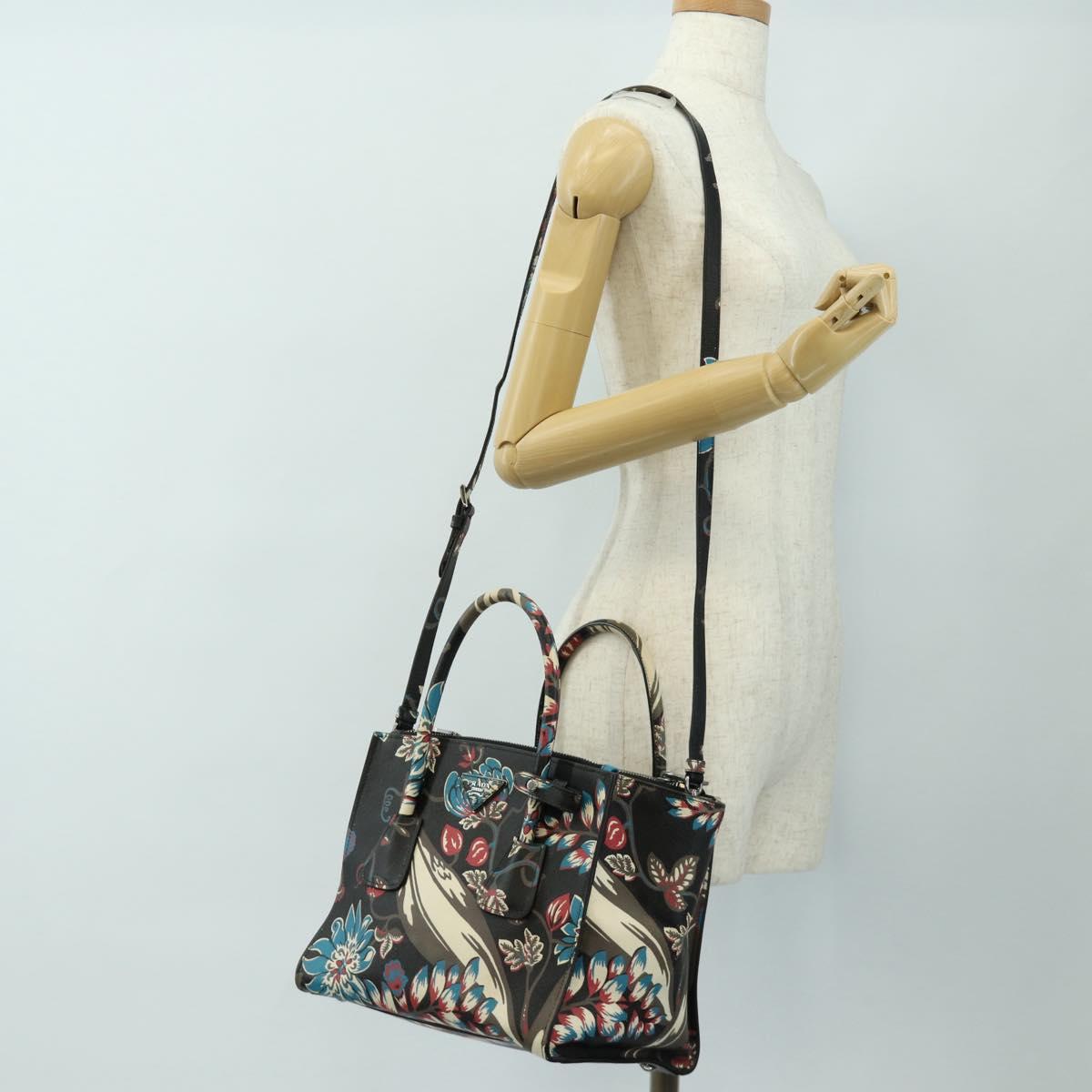 PRADA Hand Bag Safiano Leather 2way Multicolor Silver Auth 188781M