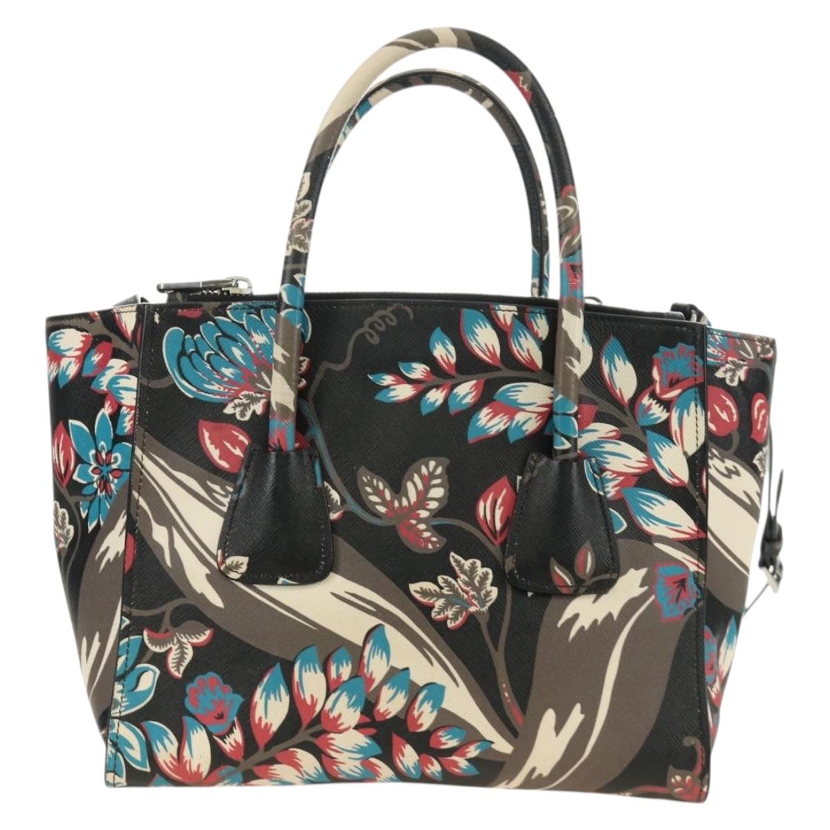 PRADA Hand Bag Safiano Leather 2way Multicolor Silver Auth 188781M