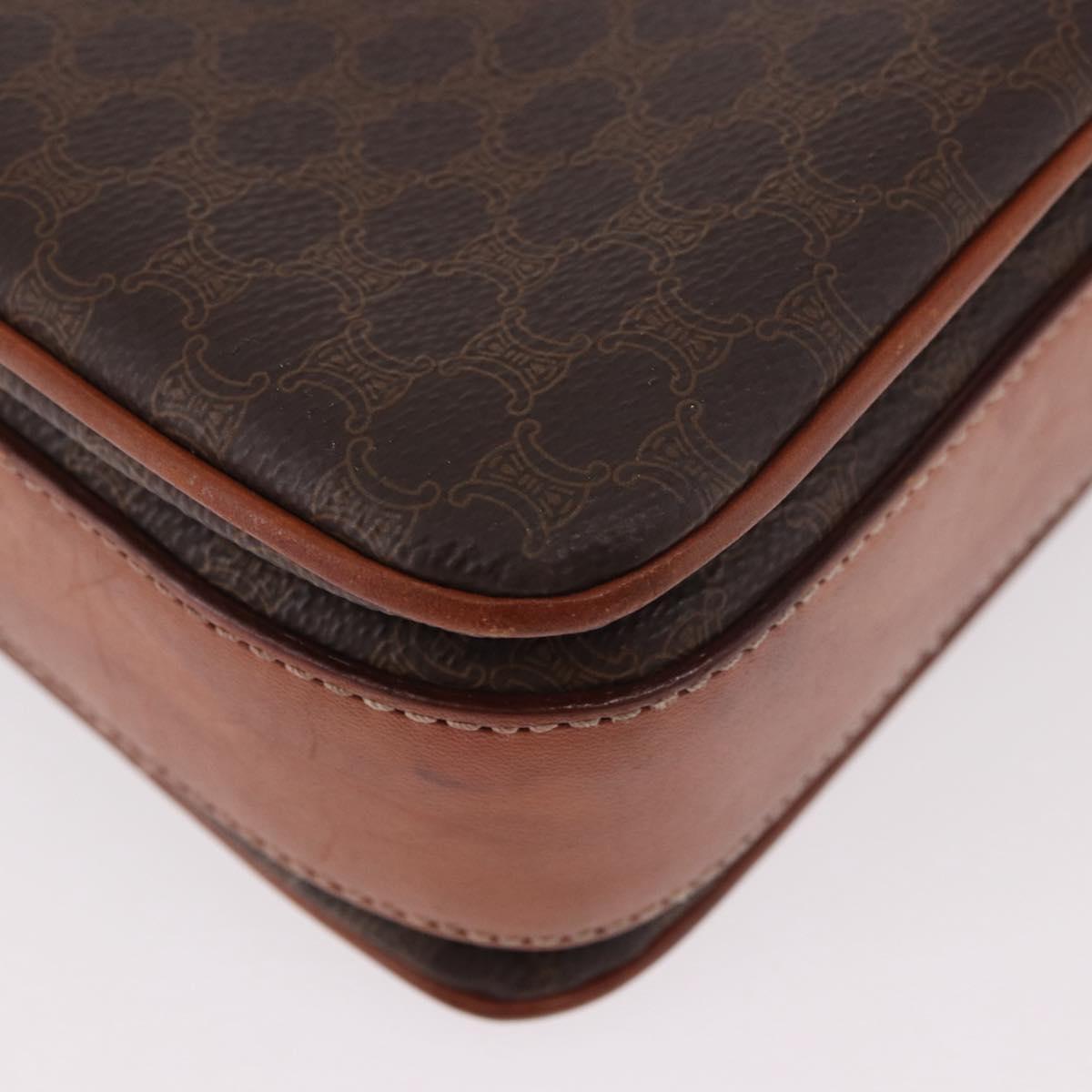 CELINE Macadam Canvas Shoulder Bag PVC Leather Brown Gold Auth 188782