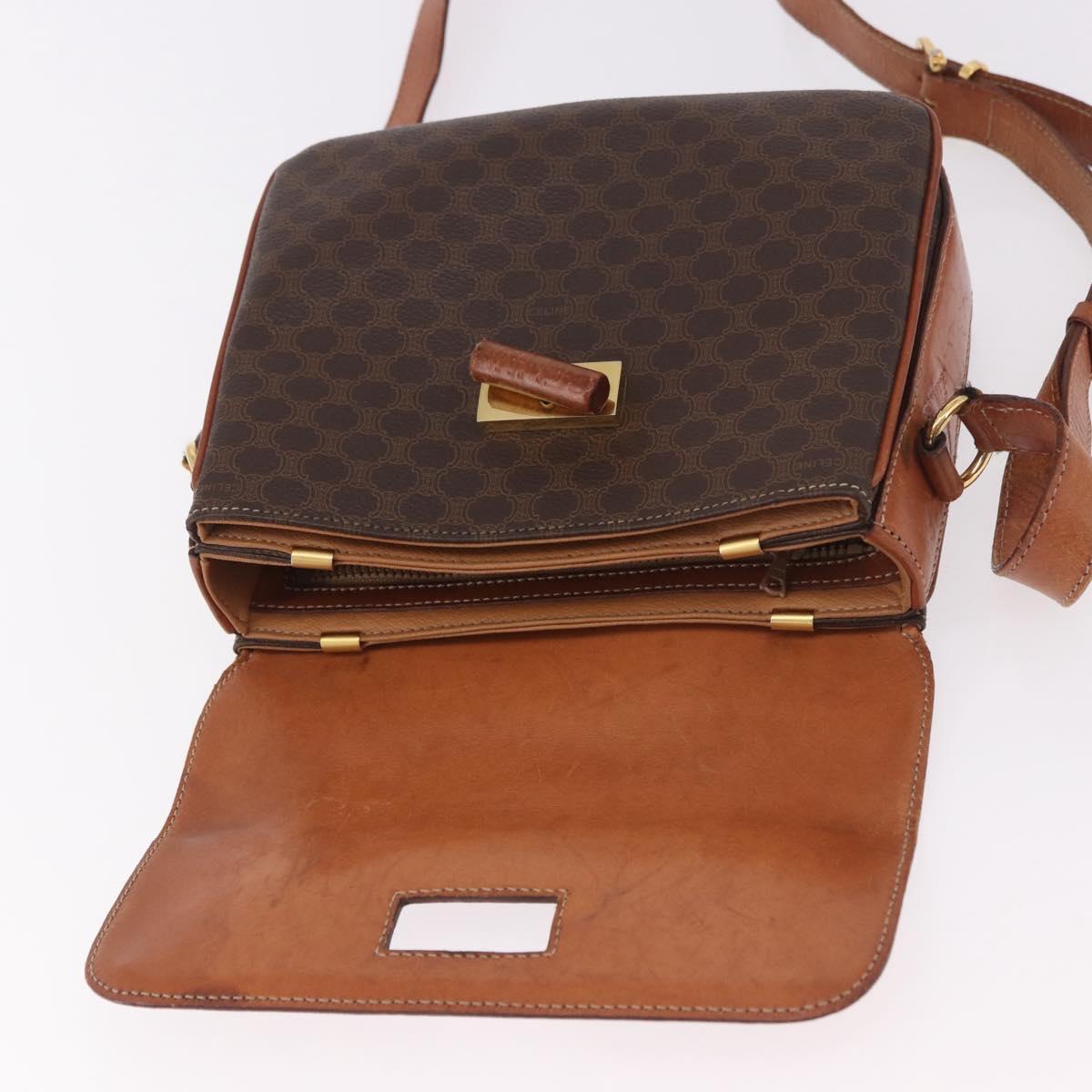 CELINE Macadam Canvas Shoulder Bag PVC Leather Brown Gold Auth 188782