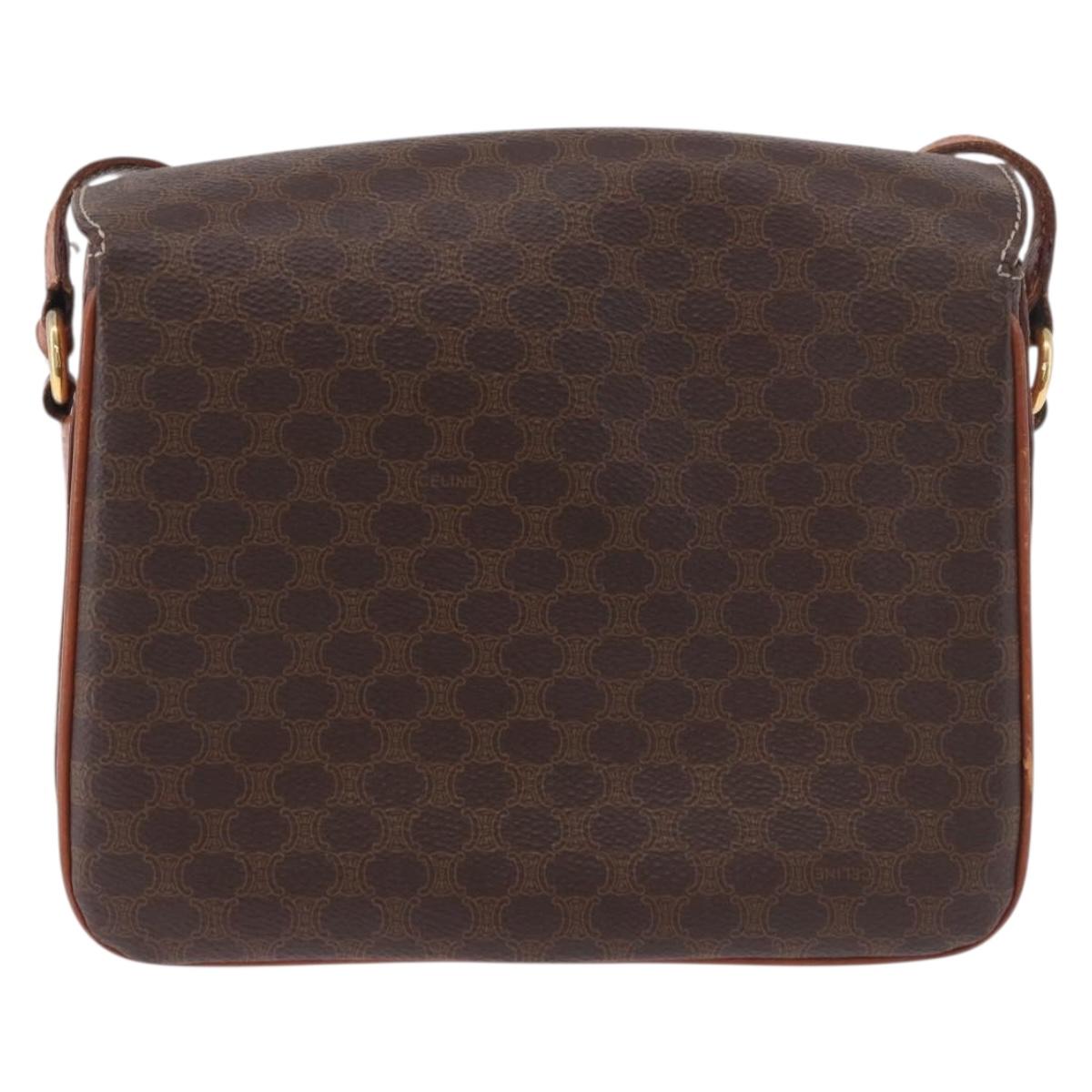 CELINE Macadam Canvas Shoulder Bag PVC Leather Brown Gold Auth 188782