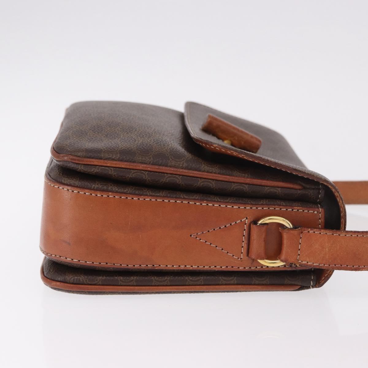CELINE Macadam Canvas Shoulder Bag PVC Leather Brown Gold Auth 188782