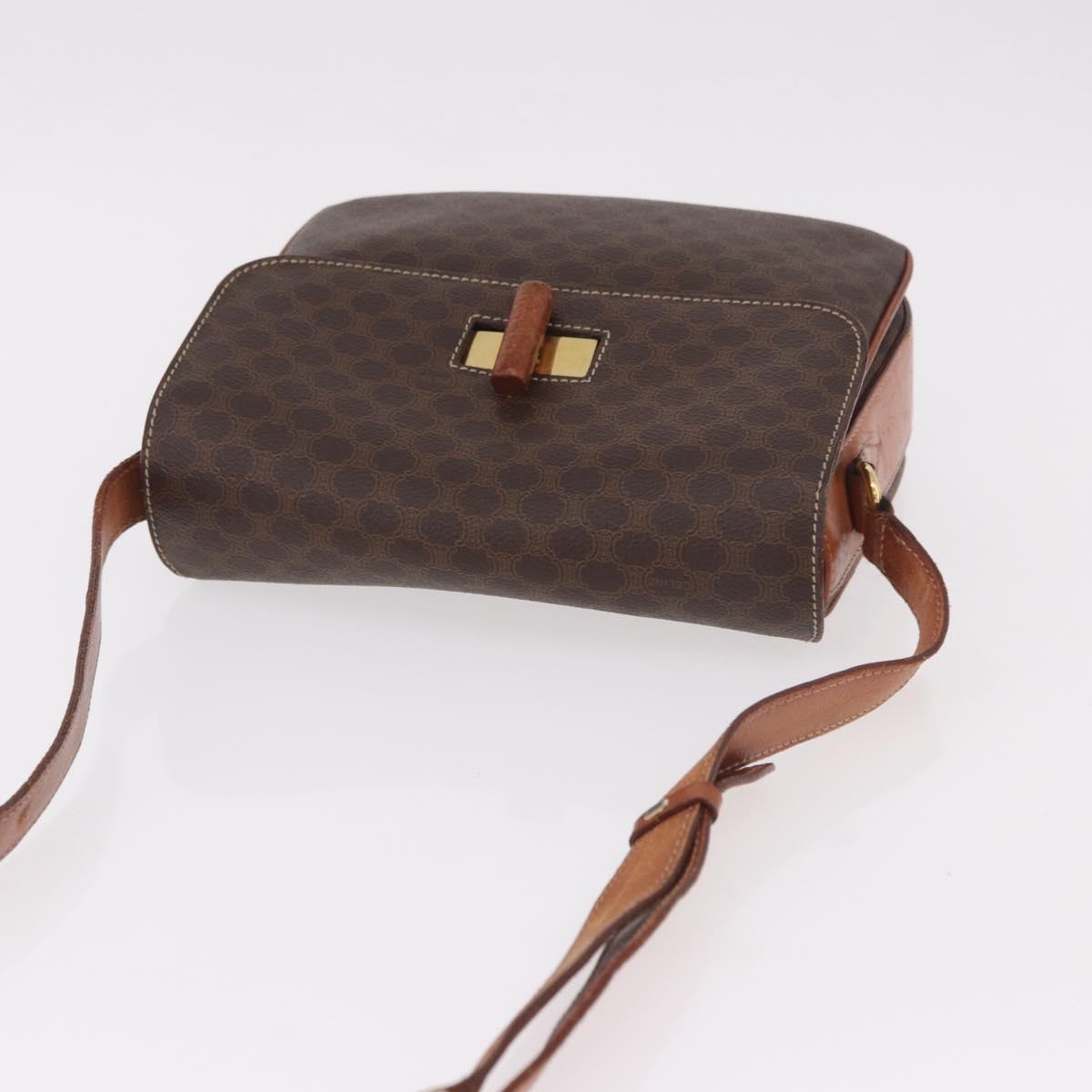 CELINE Macadam Canvas Shoulder Bag PVC Leather Brown Gold Auth 188782