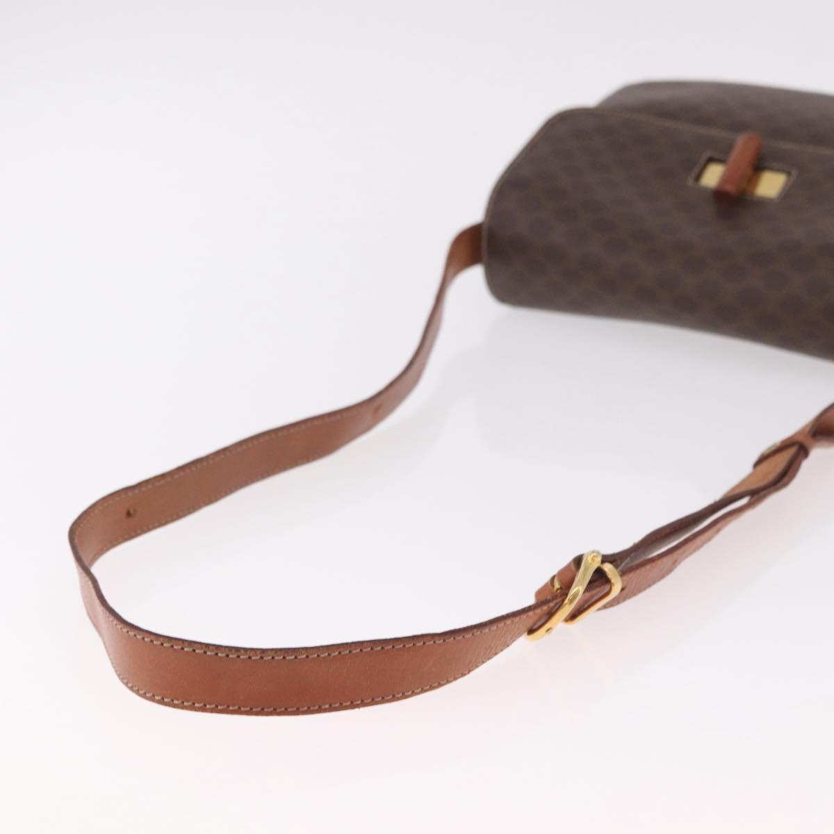 CELINE Macadam Canvas Shoulder Bag PVC Leather Brown Gold Auth 188782