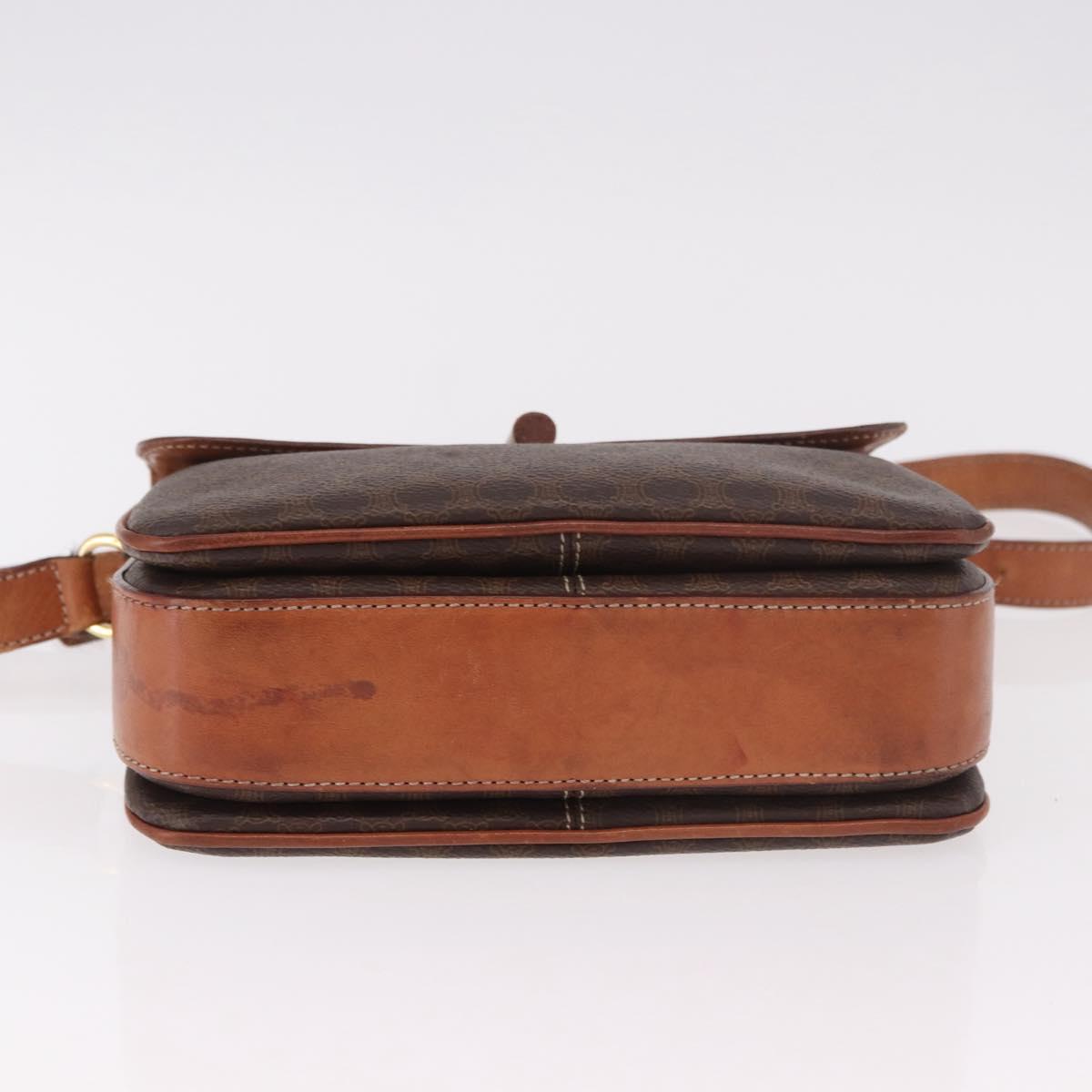 CELINE Macadam Canvas Shoulder Bag PVC Leather Brown Gold Auth 188782