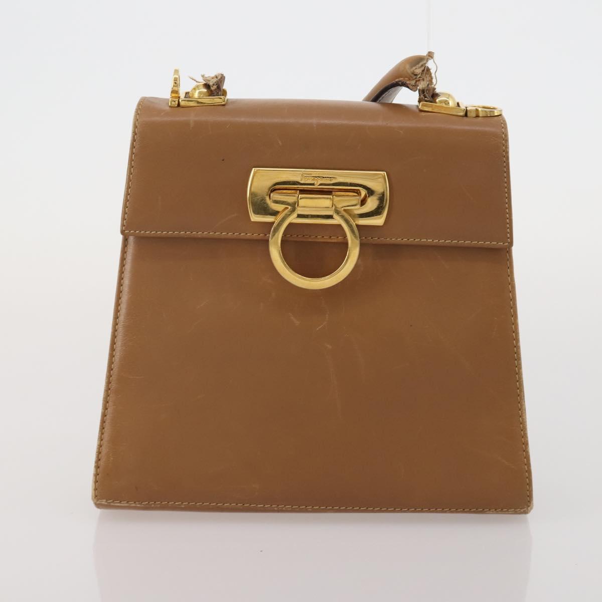 Salvatore Ferragamo Gancini Hand Bag Leather 2 Set Black Brown Auth 188787
